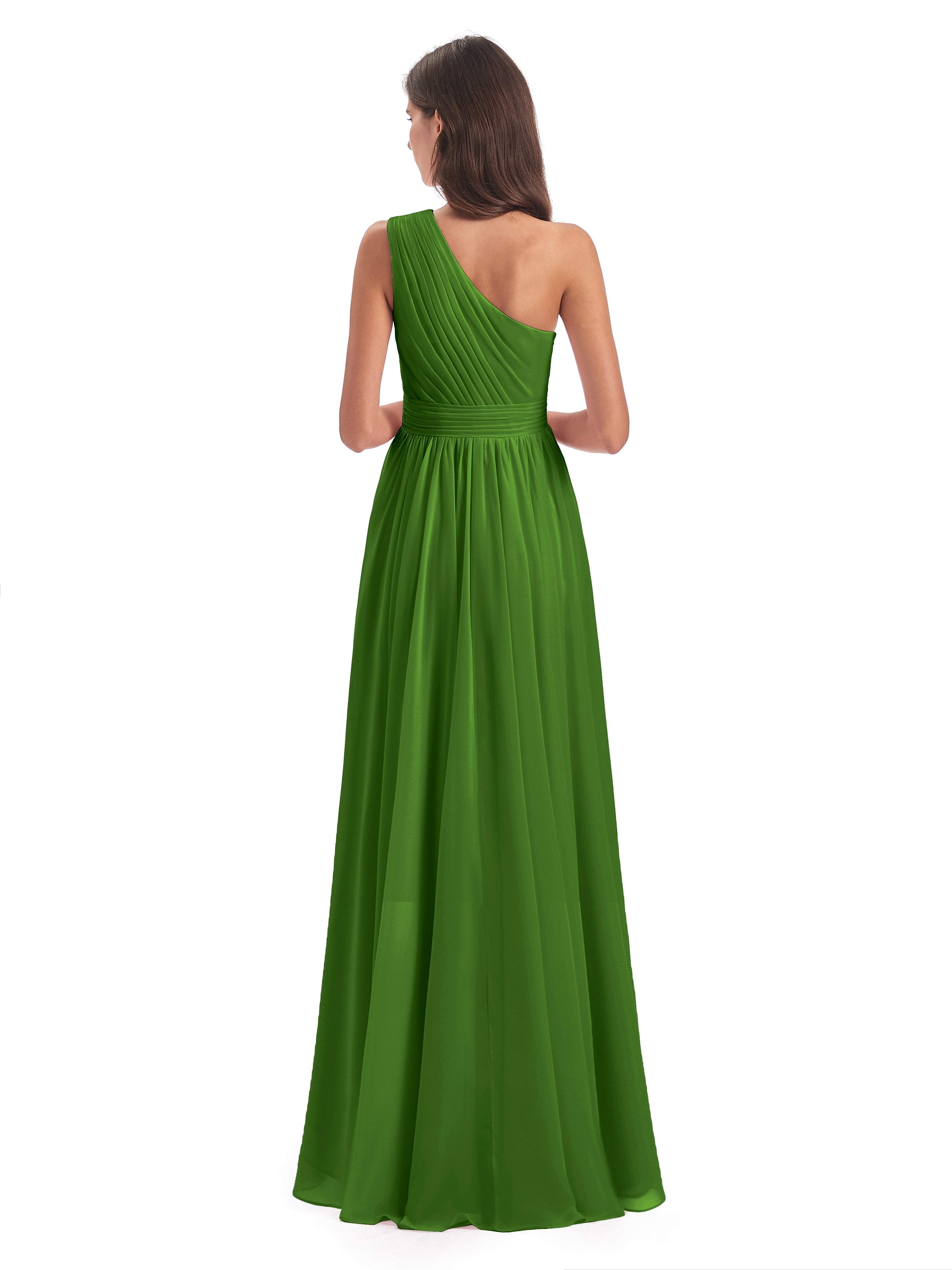 Robes De Demoiselle D'Honneur Vert Mousse Asymétrique Seule-Épaule Mousseline Robes Demoiselle D'Honneur
