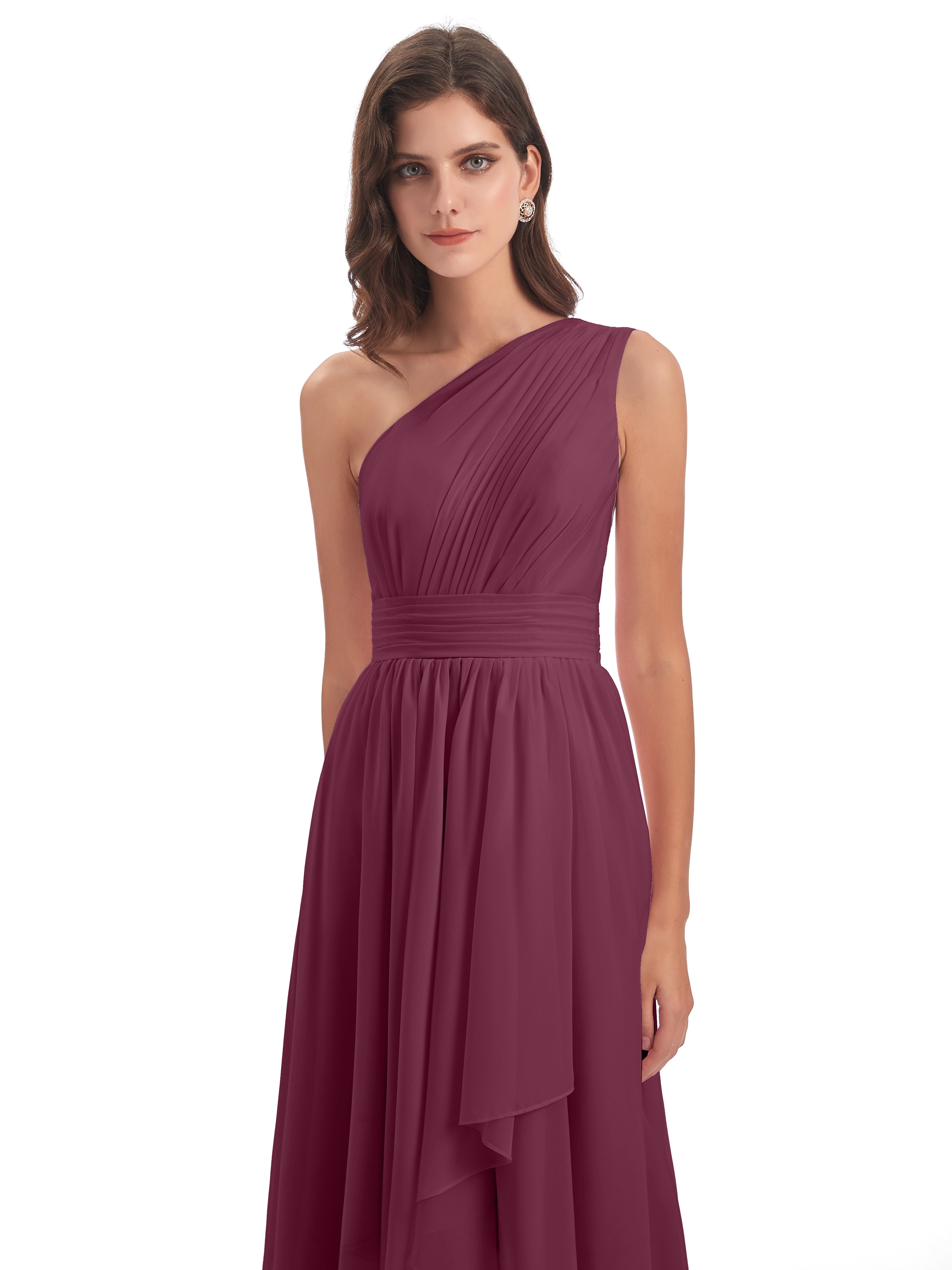 Robes De Demoiselle D'Honneur Mûre Asymétrique Seule-Épaule Mousseline Robes Demoiselle D'Honneur