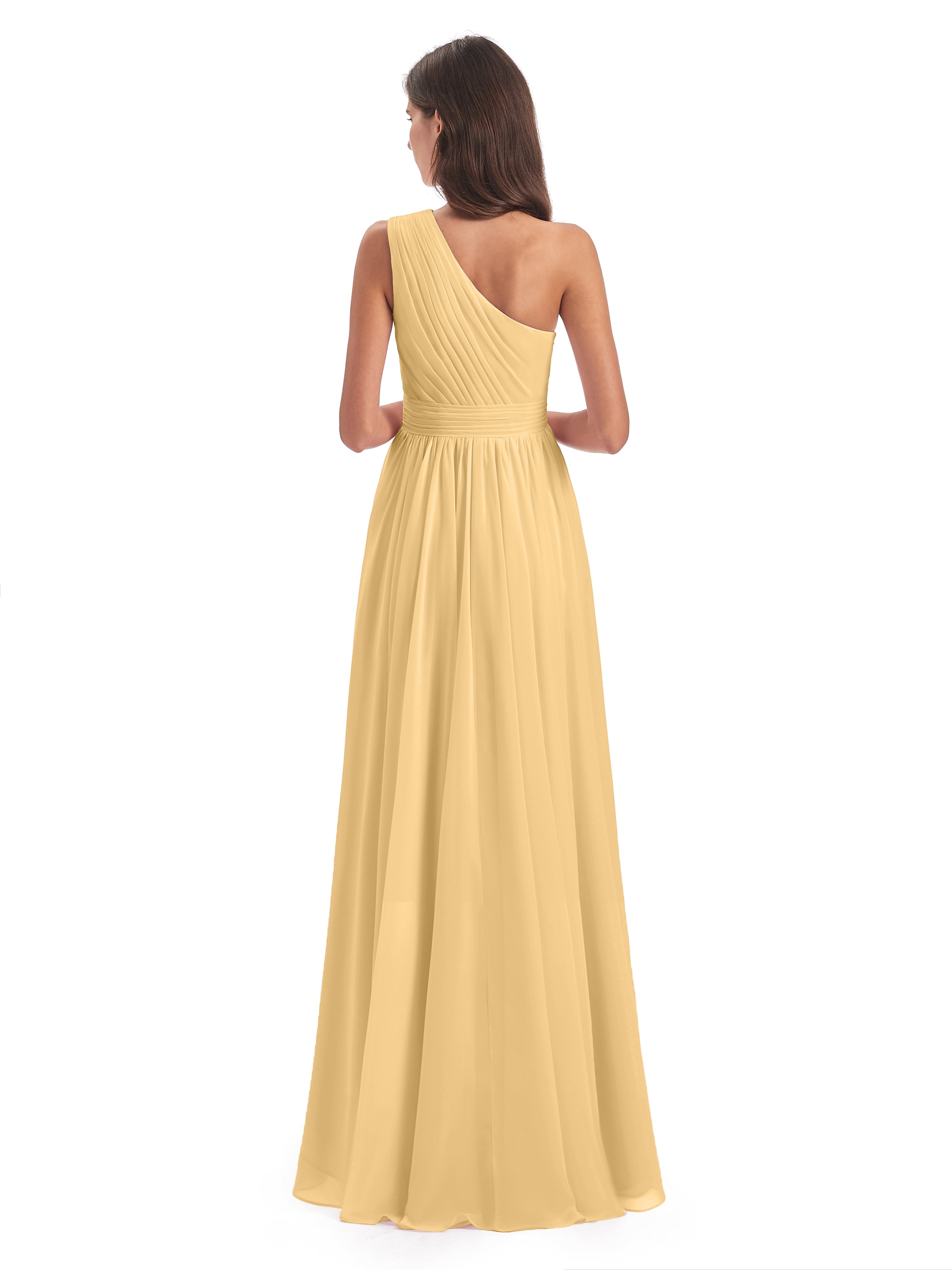 Robe Demoiselle D Honneur Or Asymétrique Seule-Épaule Mousseline Robes Demoiselle D'Honneur