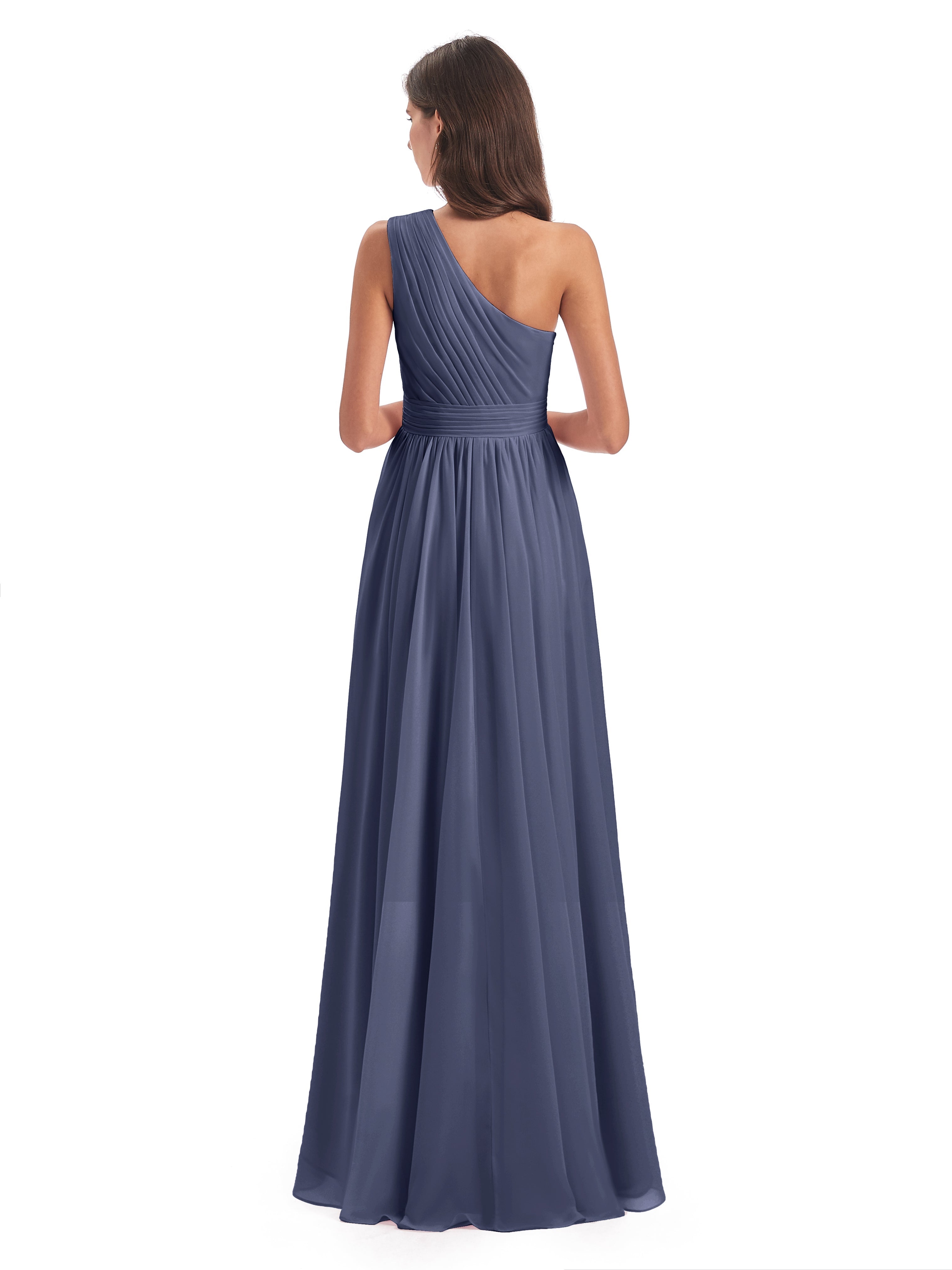 Robes De Demoiselle D'Honneur Bleu Orageux Asymétrique Seule-Épaule Mousseline Robes Demoiselle D'Honneur
