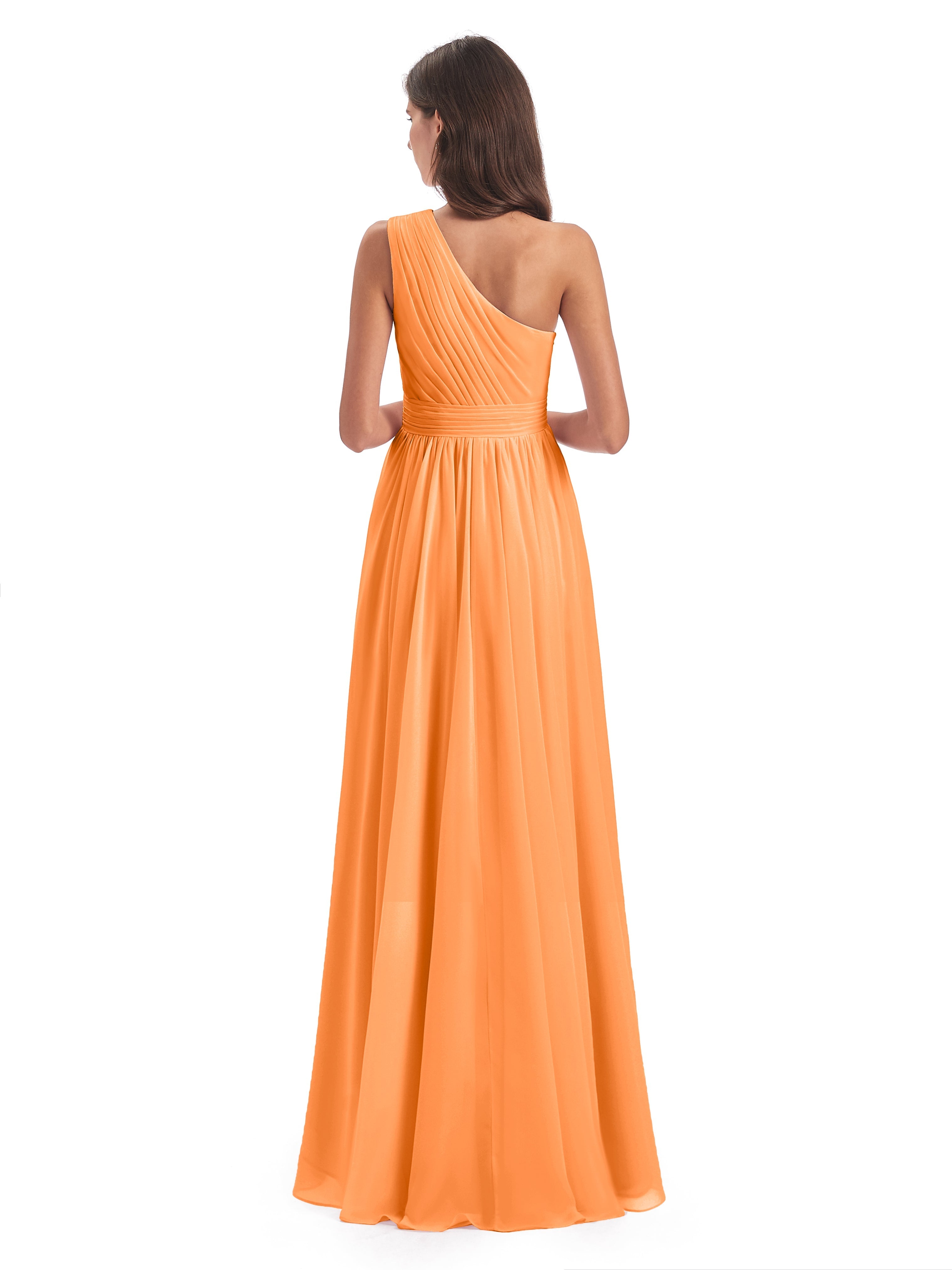 Robe Demoiselle D Honneur Orange Vif Asymétrique Seule-Épaule Mousseline Robes Demoiselle D'Honneur