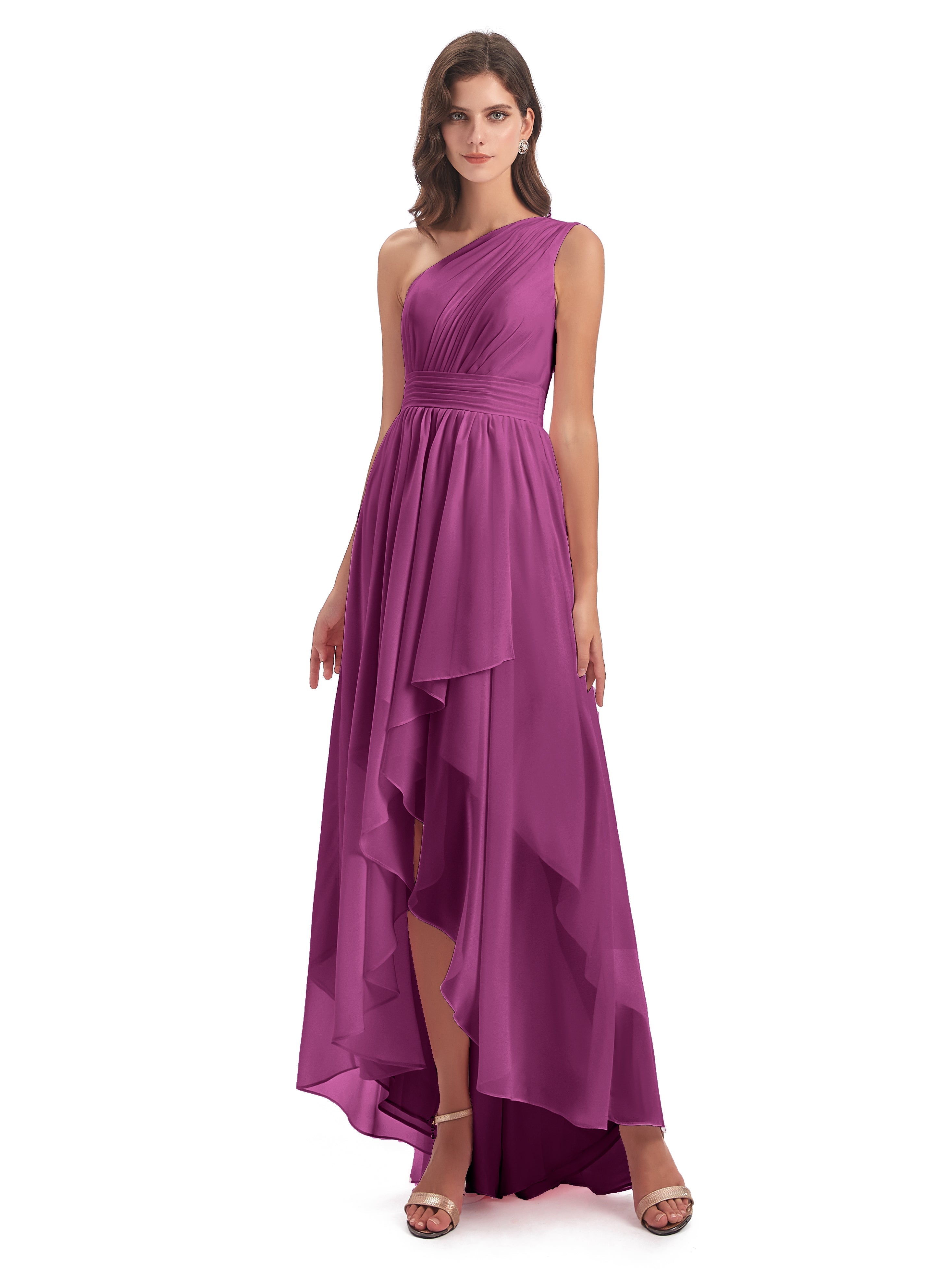 Robes De Demoiselle D'Honneur Orchidée Asymétrique Seule-Épaule Mousseline Robes Demoiselle D'Honneur