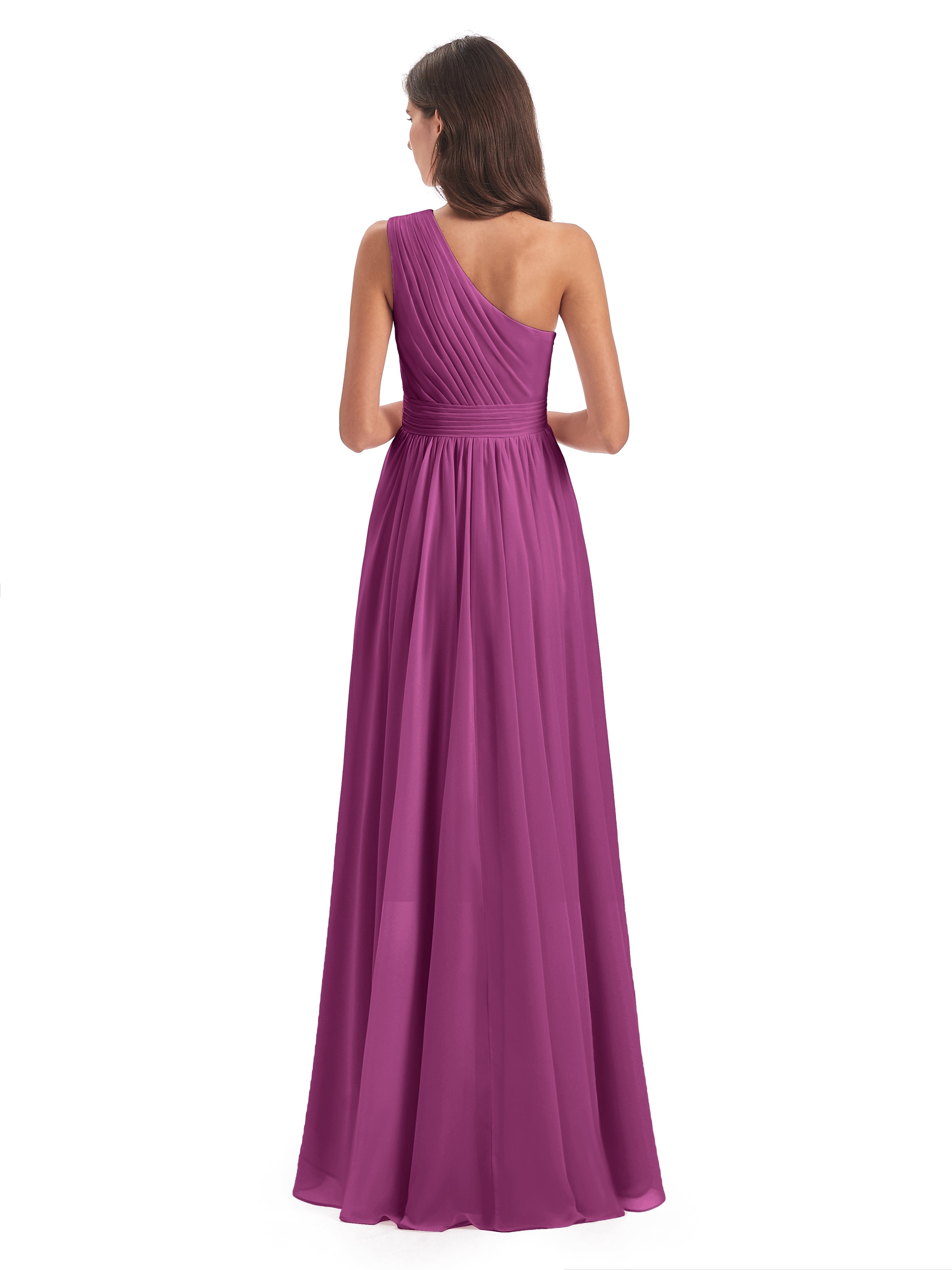 Robes De Demoiselle D'Honneur Orchidée Asymétrique Seule-Épaule Mousseline Robes Demoiselle D'Honneur