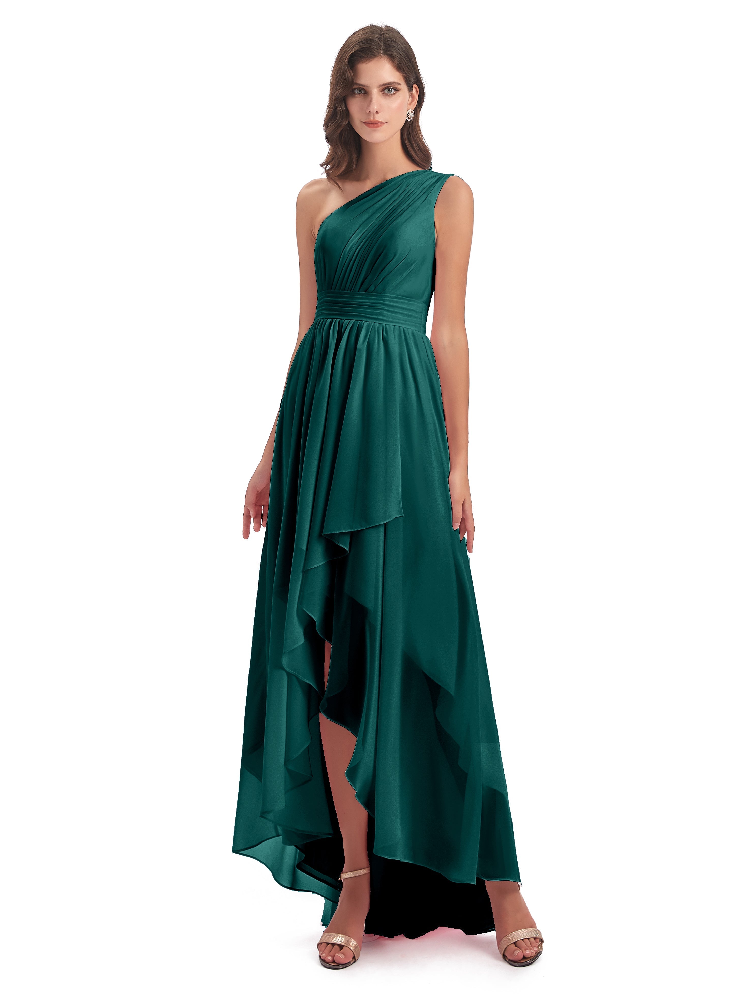Robes De Demoiselle D'Honneur De Paon Asymétrique Seule-Épaule Mousseline Robes Demoiselle D'Honneur