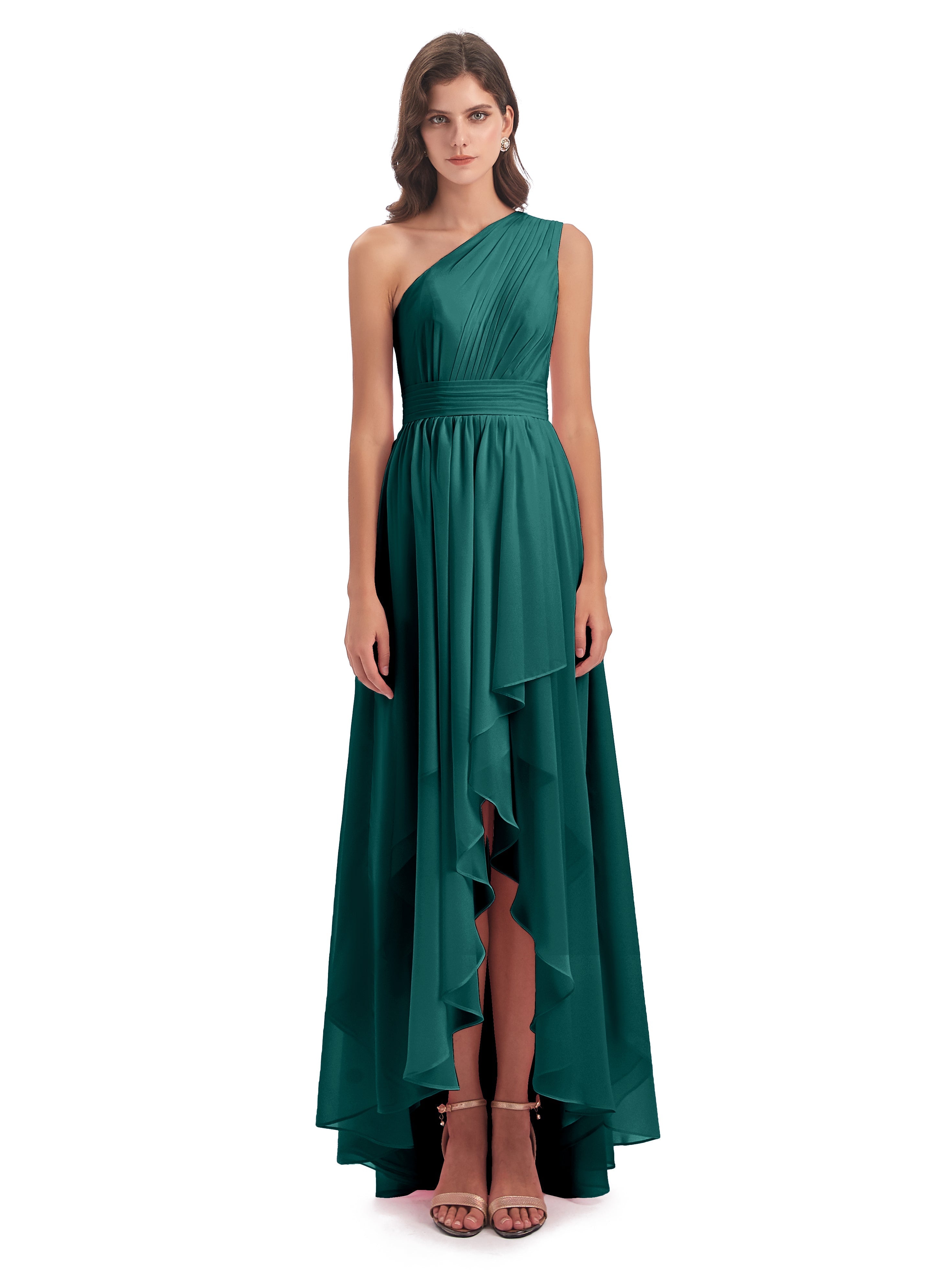 Robes De Demoiselle D'Honneur De Paon Asymétrique Seule-Épaule Mousseline Robes Demoiselle D'Honneur