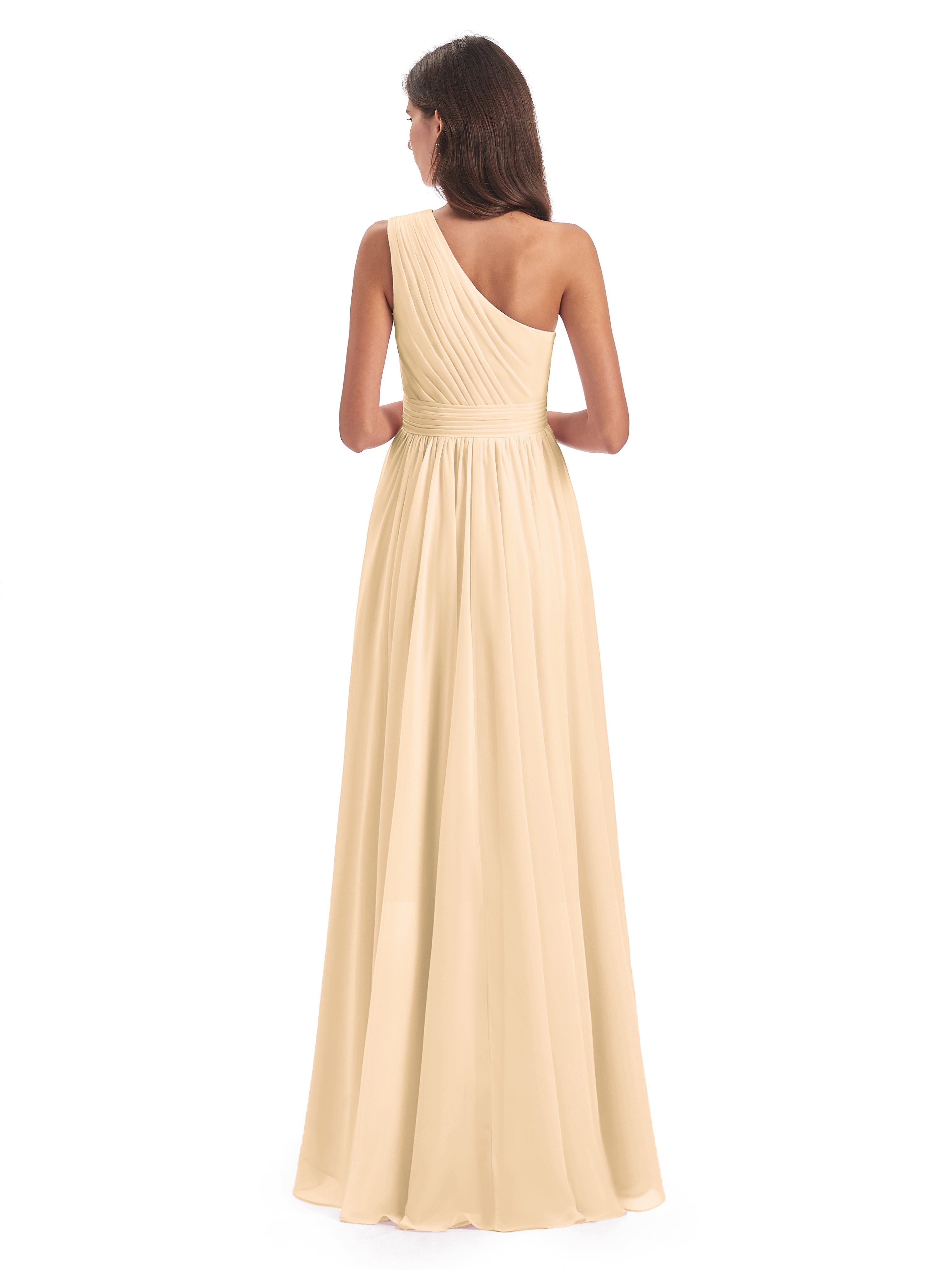 Robe De Demoiselle D Honneur Peche Asymétrique Seule-Épaule Mousseline Robes Demoiselle D'Honneur