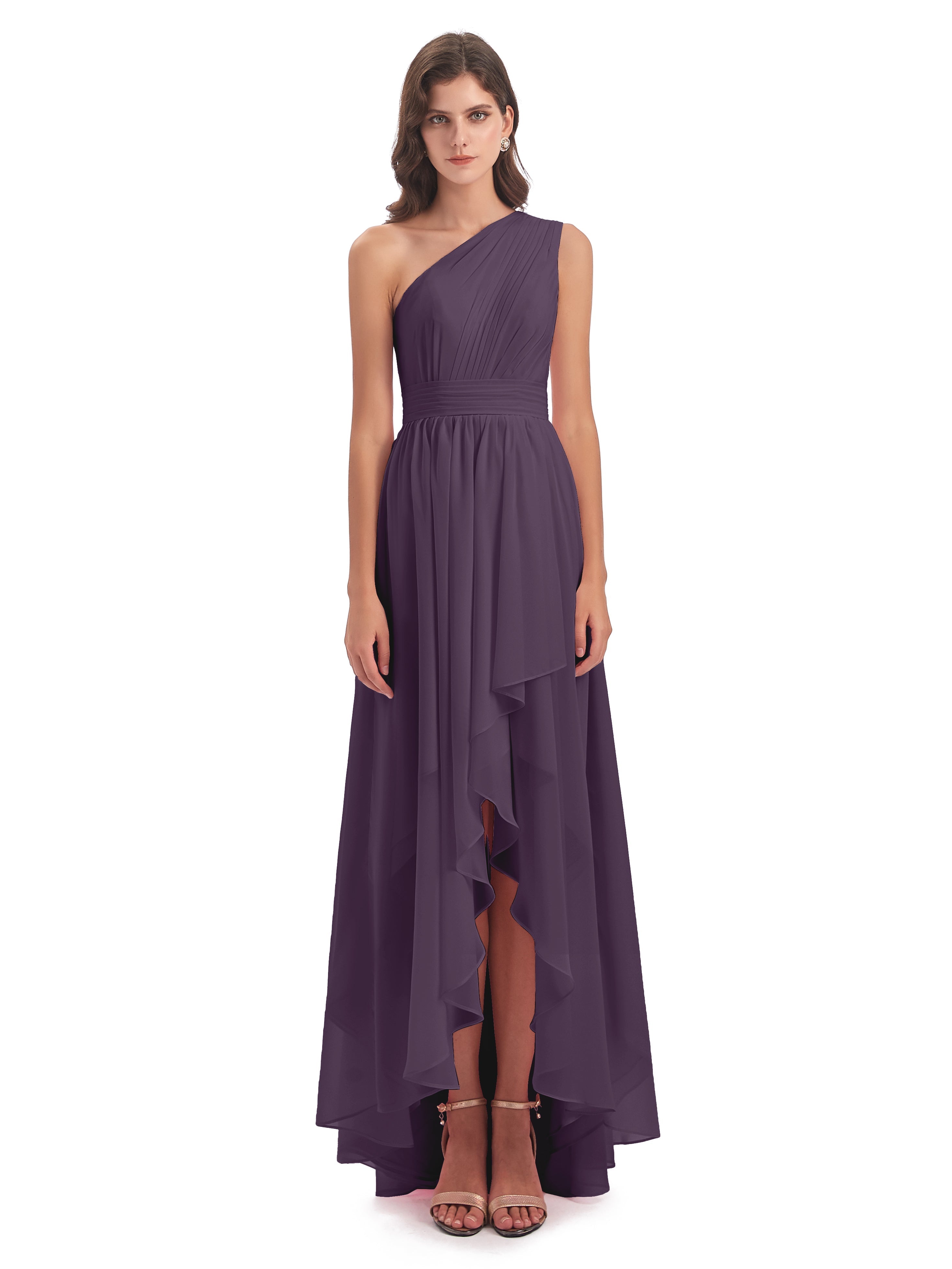 Robe De Demoiselle D'Honneur En Plum Asymétrique Seule-Épaule Mousseline Robes Demoiselle D'Honneur