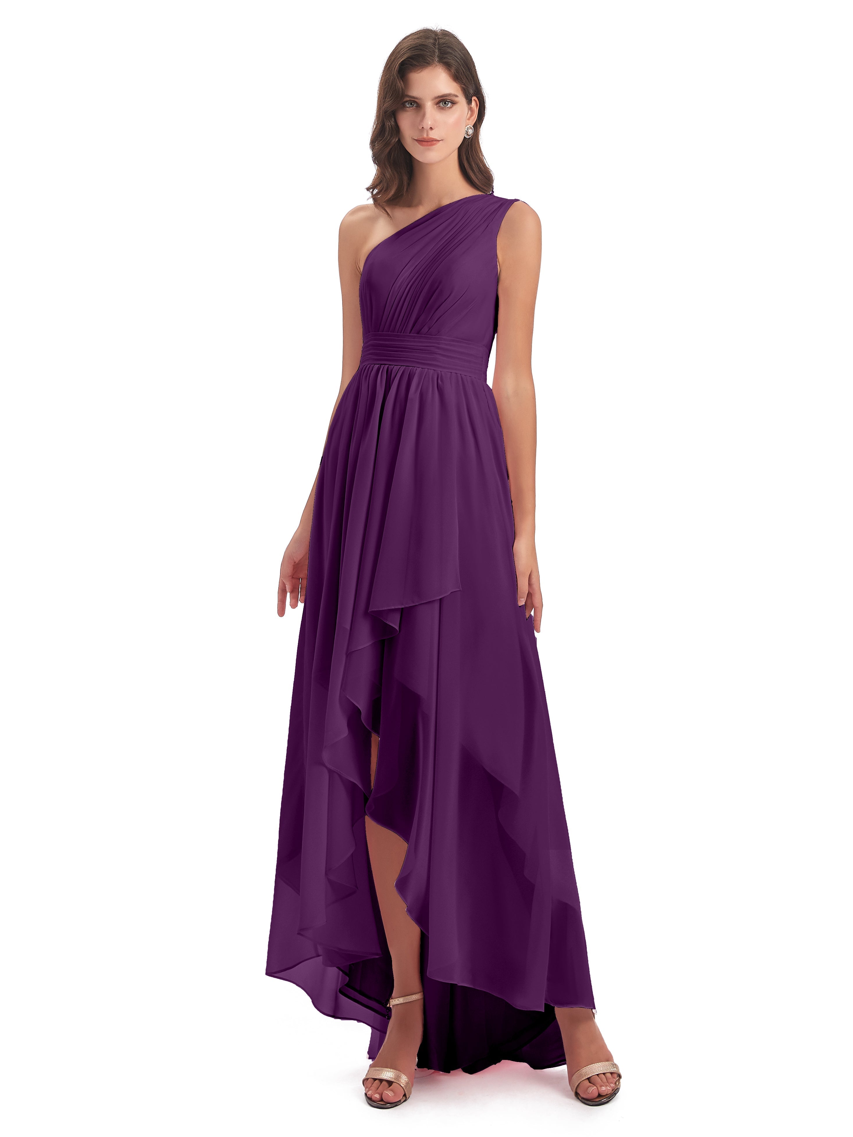 Robes De Demoiselle D'Honneur En Raisin Asymétrique Seule-Épaule Mousseline Robes Demoiselle D'Honneur