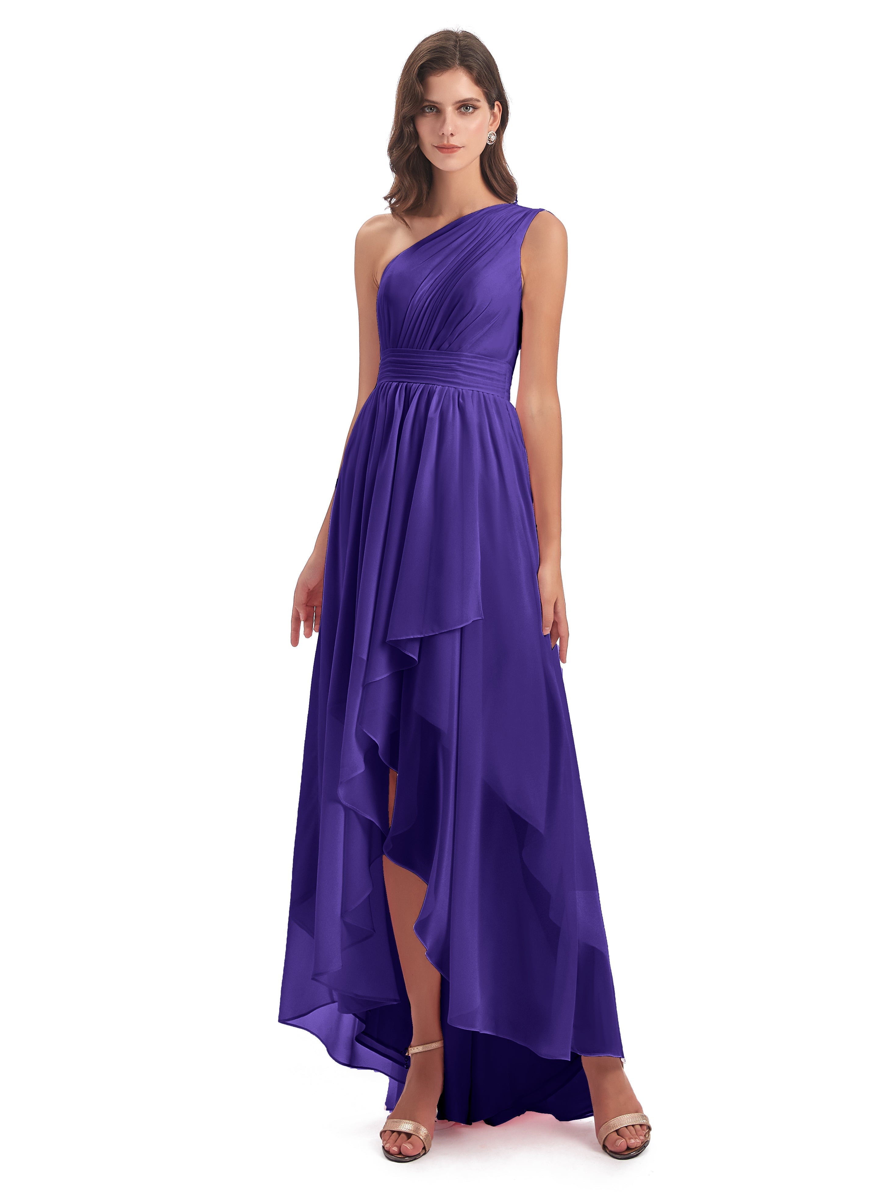Robes De Demoiselle D'Honneur En Régence Asymétrique Seule-Épaule Mousseline Robes Demoiselle D'Honneur