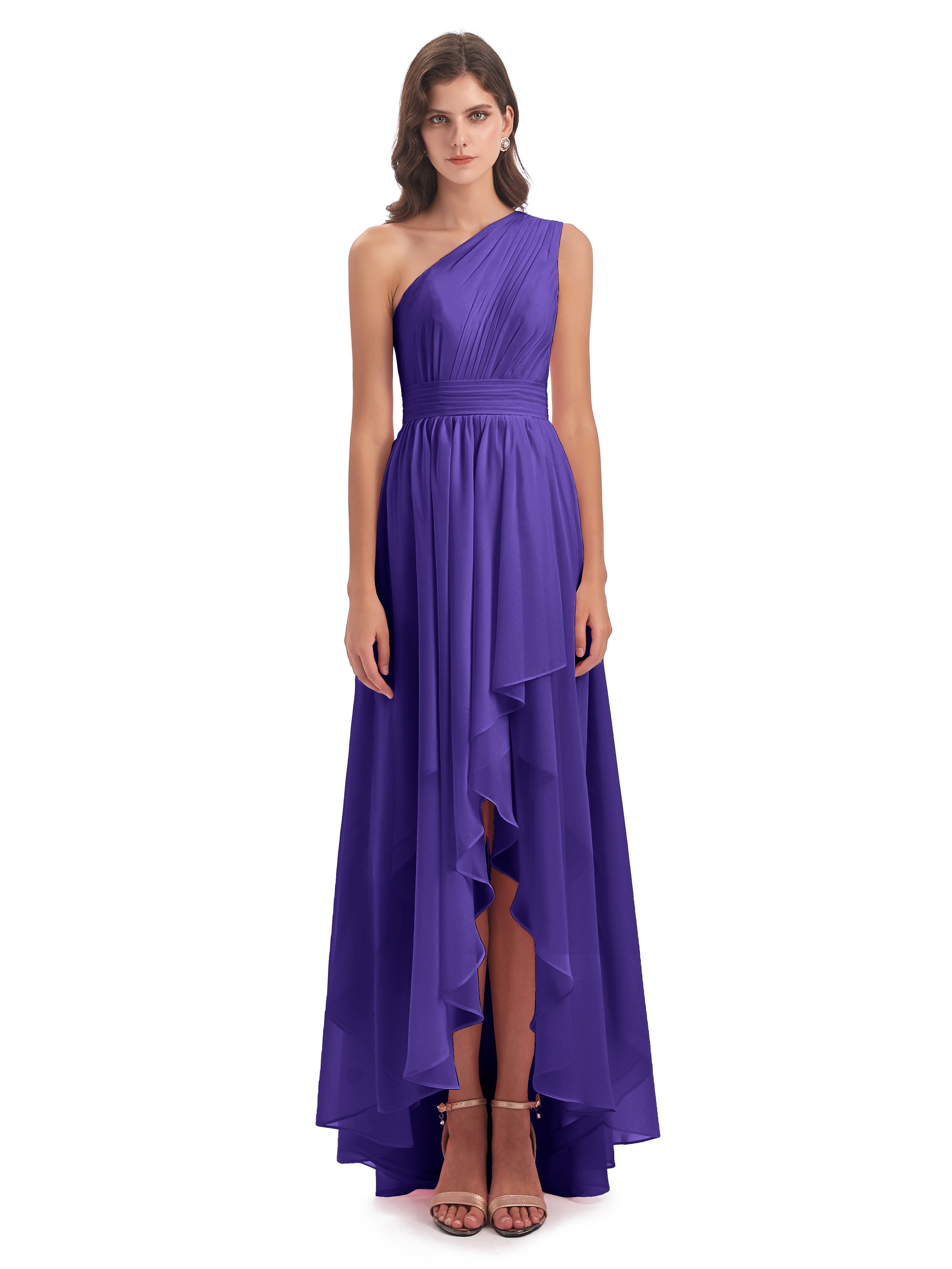 Robes De Demoiselle D'Honneur En Régence Asymétrique Seule-Épaule Mousseline Robes Demoiselle D'Honneur