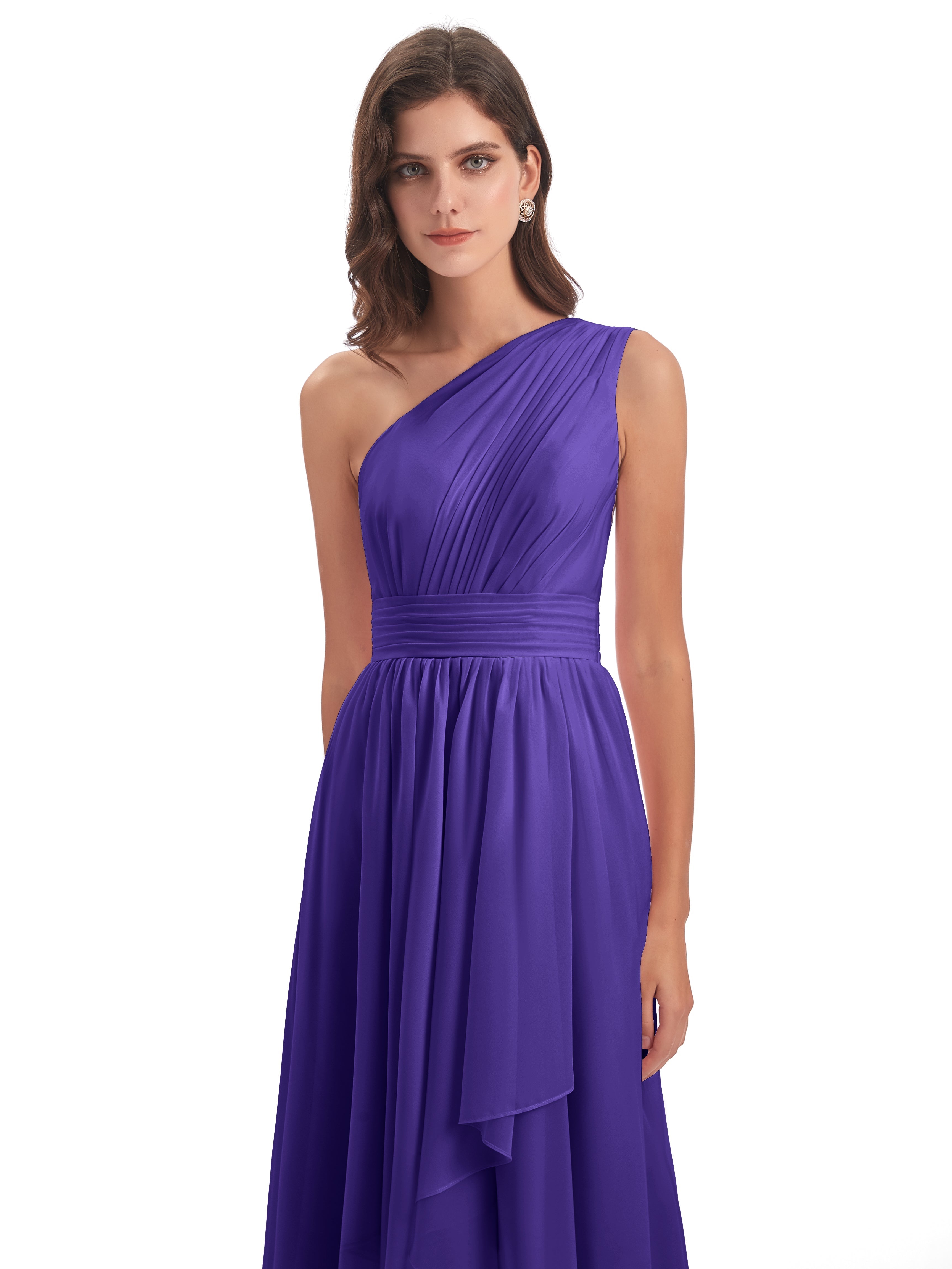 Robes De Demoiselle D'Honneur En Régence Asymétrique Seule-Épaule Mousseline Robes Demoiselle D'Honneur