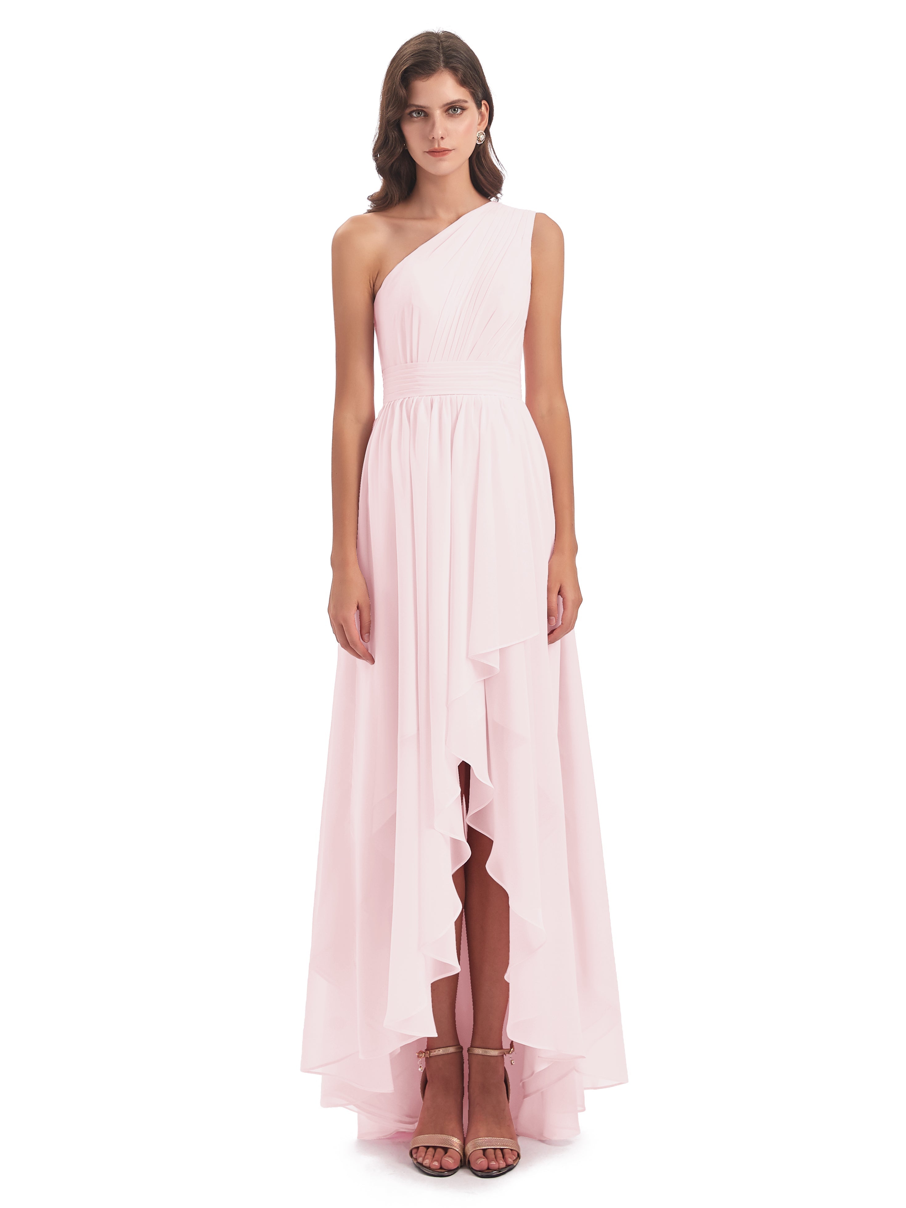Demoiselle D Honneur Rose Pale Asymétrique Seule-Épaule Mousseline Robes Demoiselle D'Honneur
