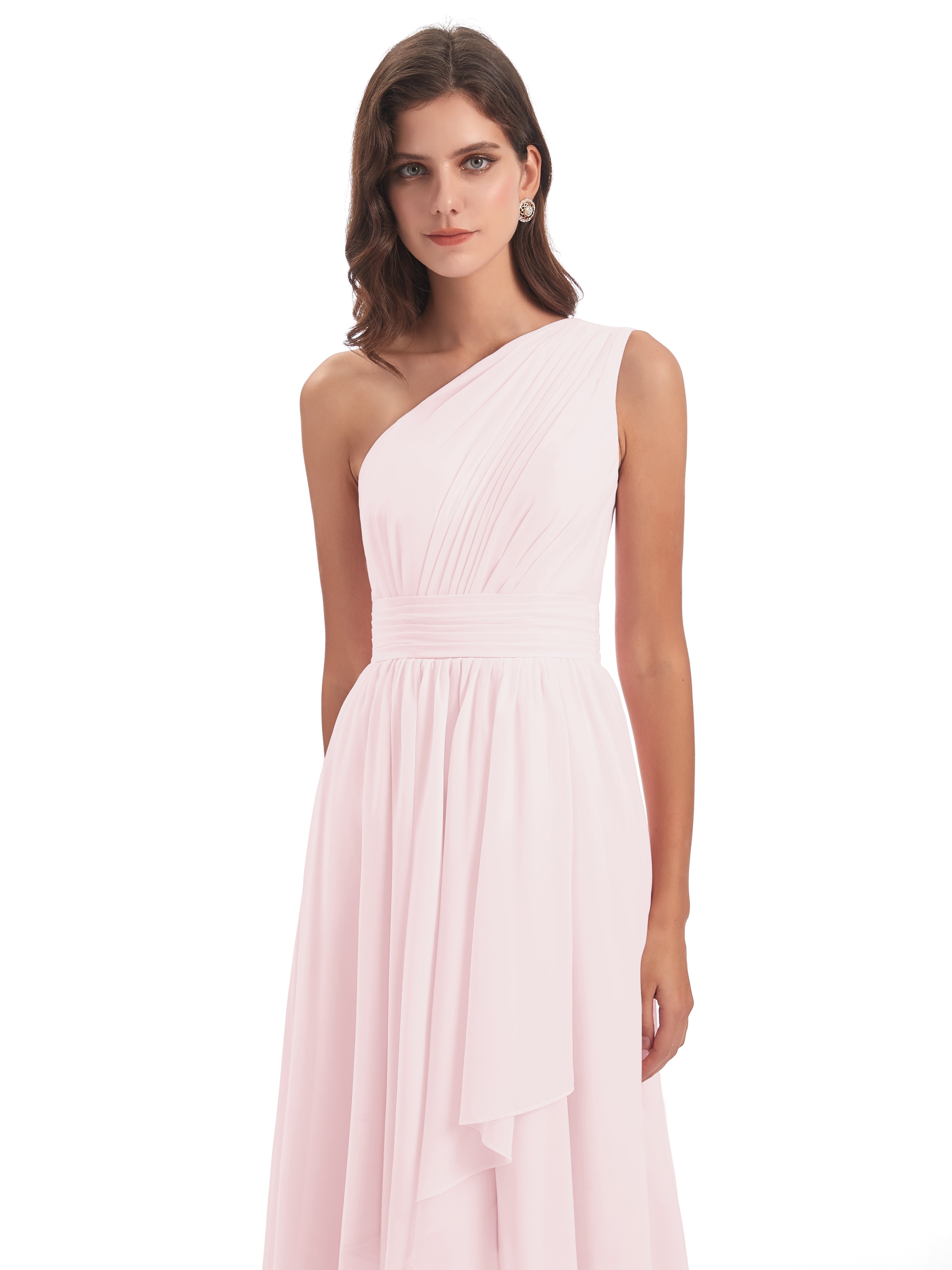Demoiselle D Honneur Rose Pale Asymétrique Seule-Épaule Mousseline Robes Demoiselle D'Honneur