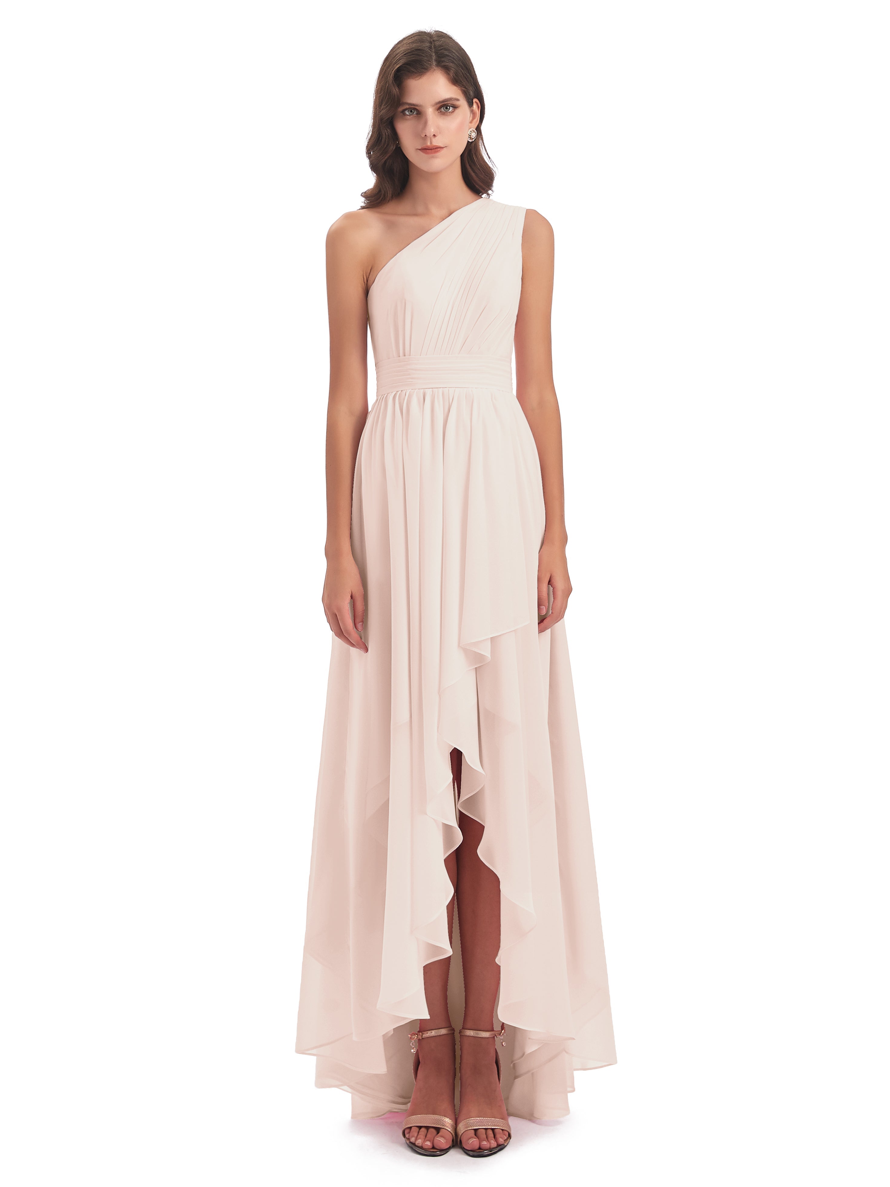Robe De Demoiselle D'Honneur En Perles Asymétrique Seule-Épaule Mousseline Robes Demoiselle D'Honneur
