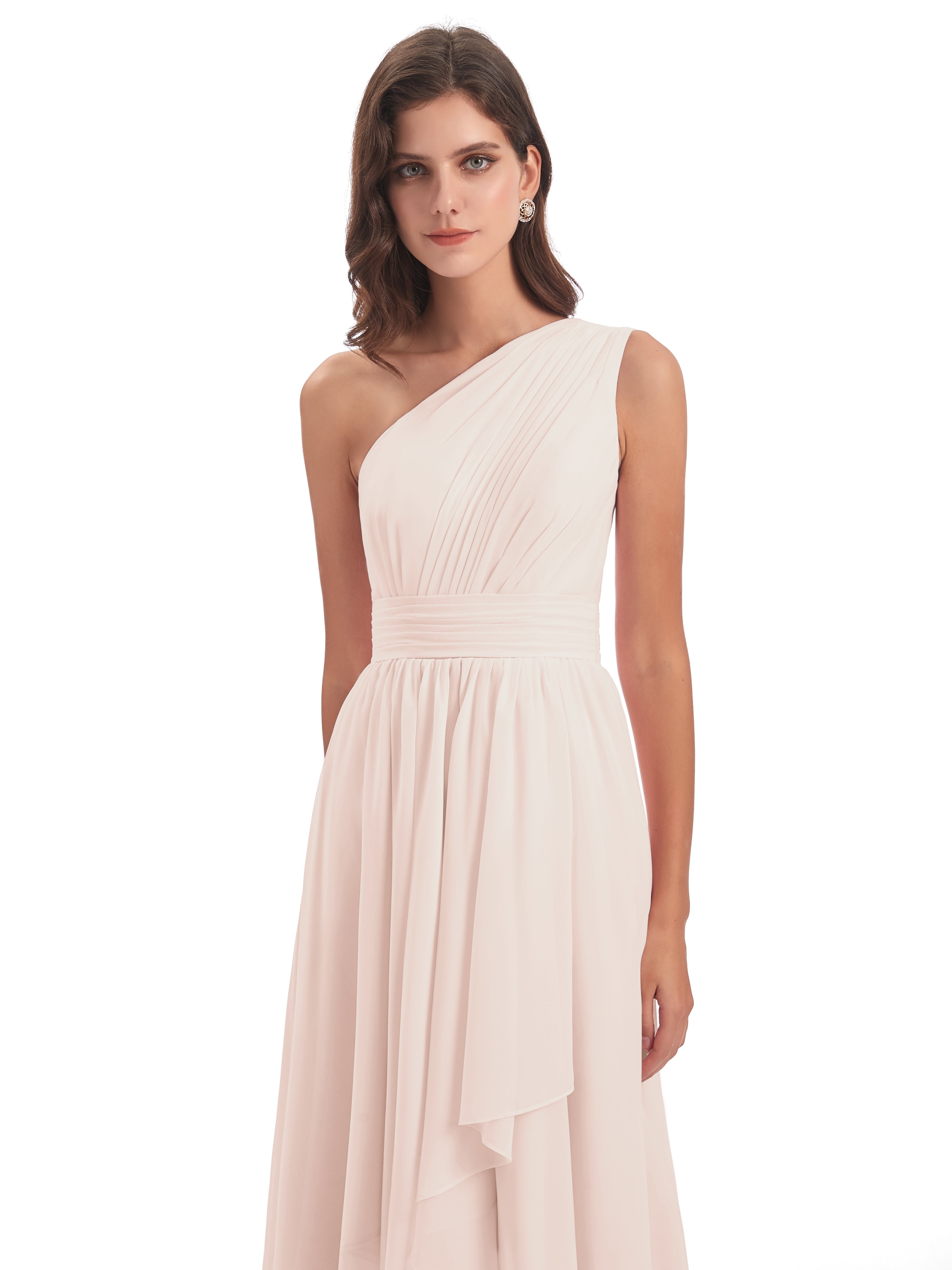 Robe De Demoiselle D'Honneur En Perles Asymétrique Seule-Épaule Mousseline Robes Demoiselle D'Honneur
