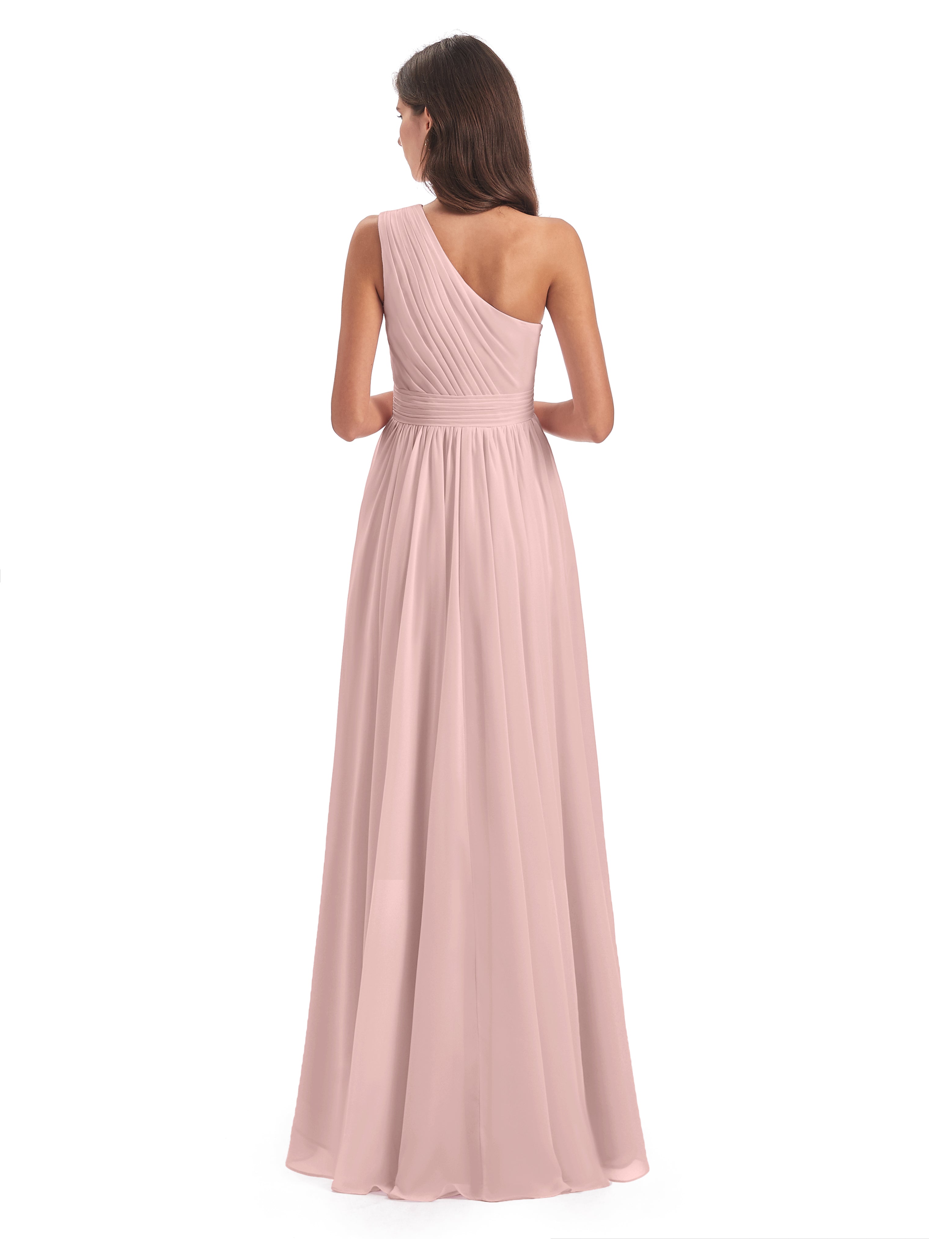 Robe Rose Poudré Demoiselle D Honneur Asymétrique Seule-Épaule Mousseline Robes Demoiselle D'Honneur