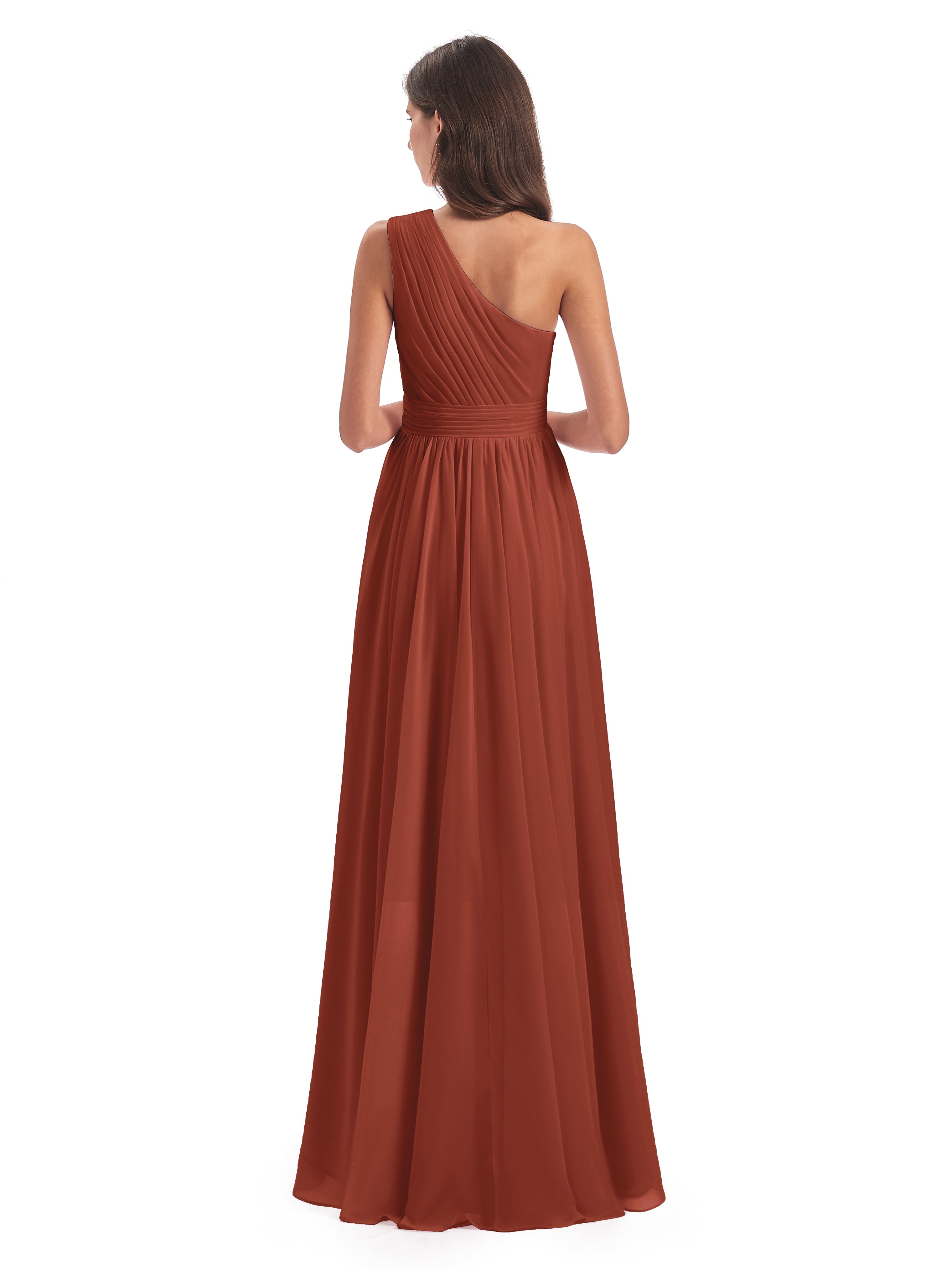 Robes De Demoiselle D'Honneur En Mousseline De Rouille Asymétrique Seule-Épaule Mousseline Robes Demoiselle D'Honneur