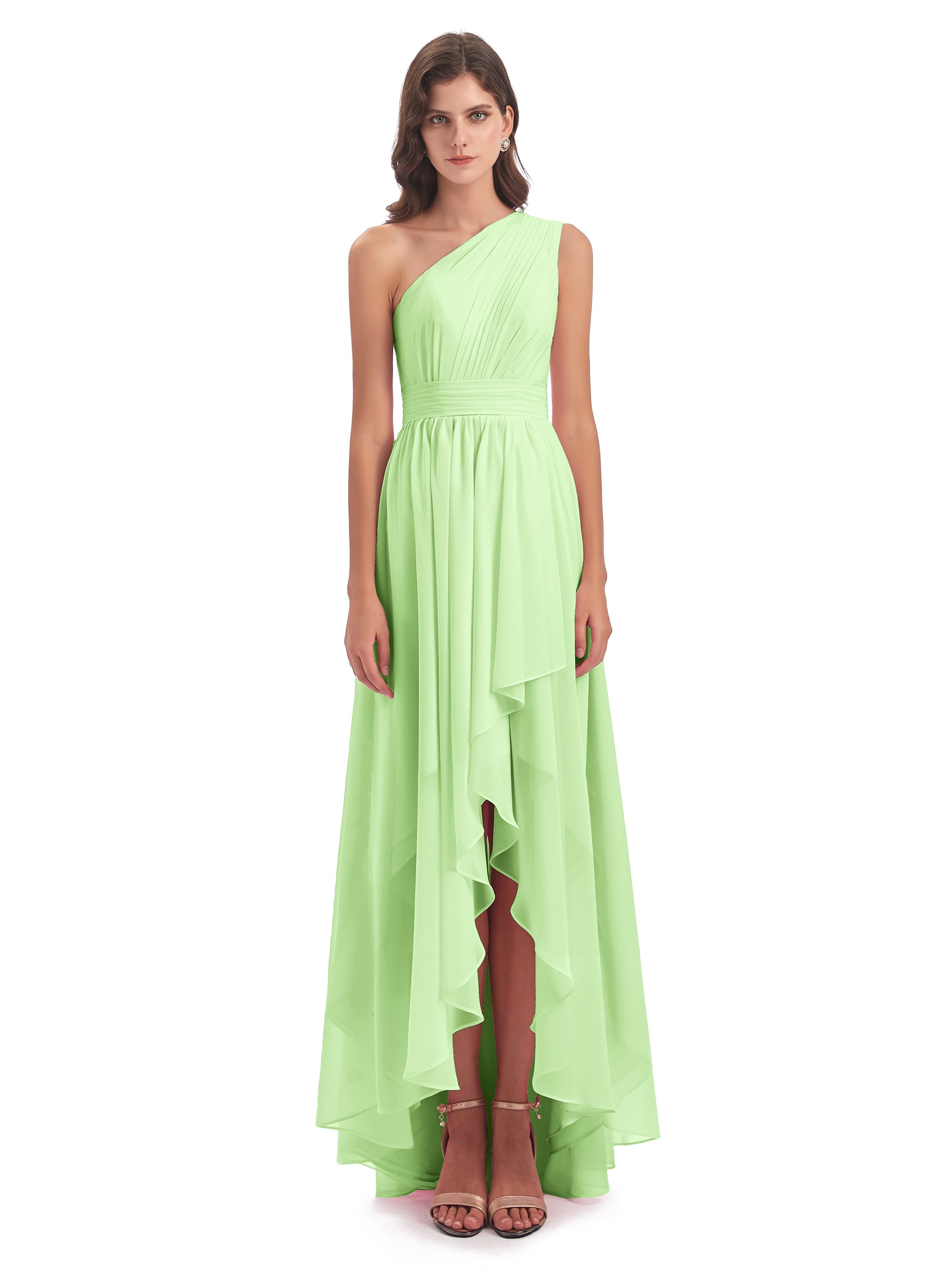 Robe Demoiselle D Honneur Sauge Asymétrique Seule-Épaule Mousseline Robes Demoiselle D'Honneur