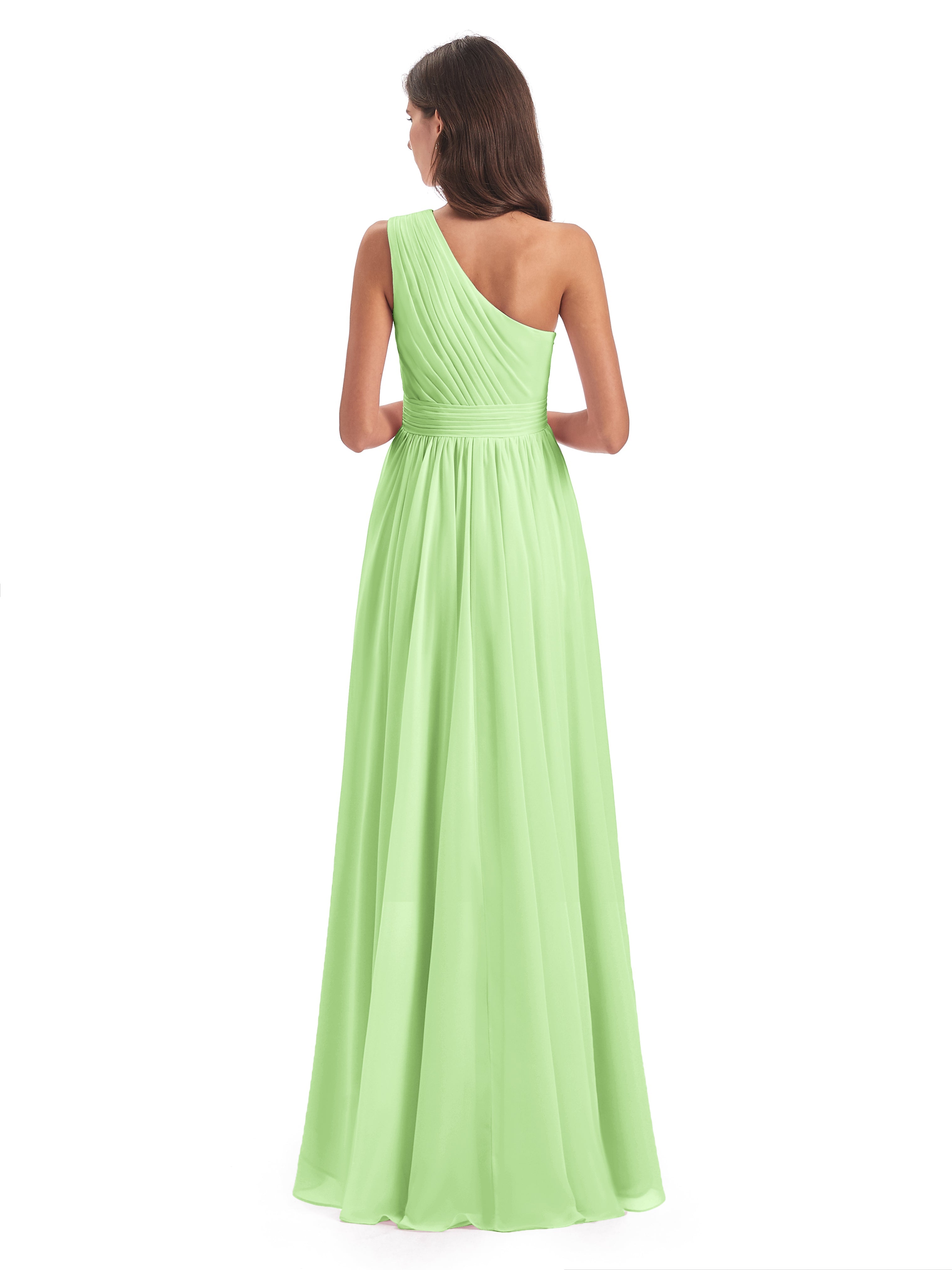 Robe Demoiselle D Honneur Sauge Asymétrique Seule-Épaule Mousseline Robes Demoiselle D'Honneur