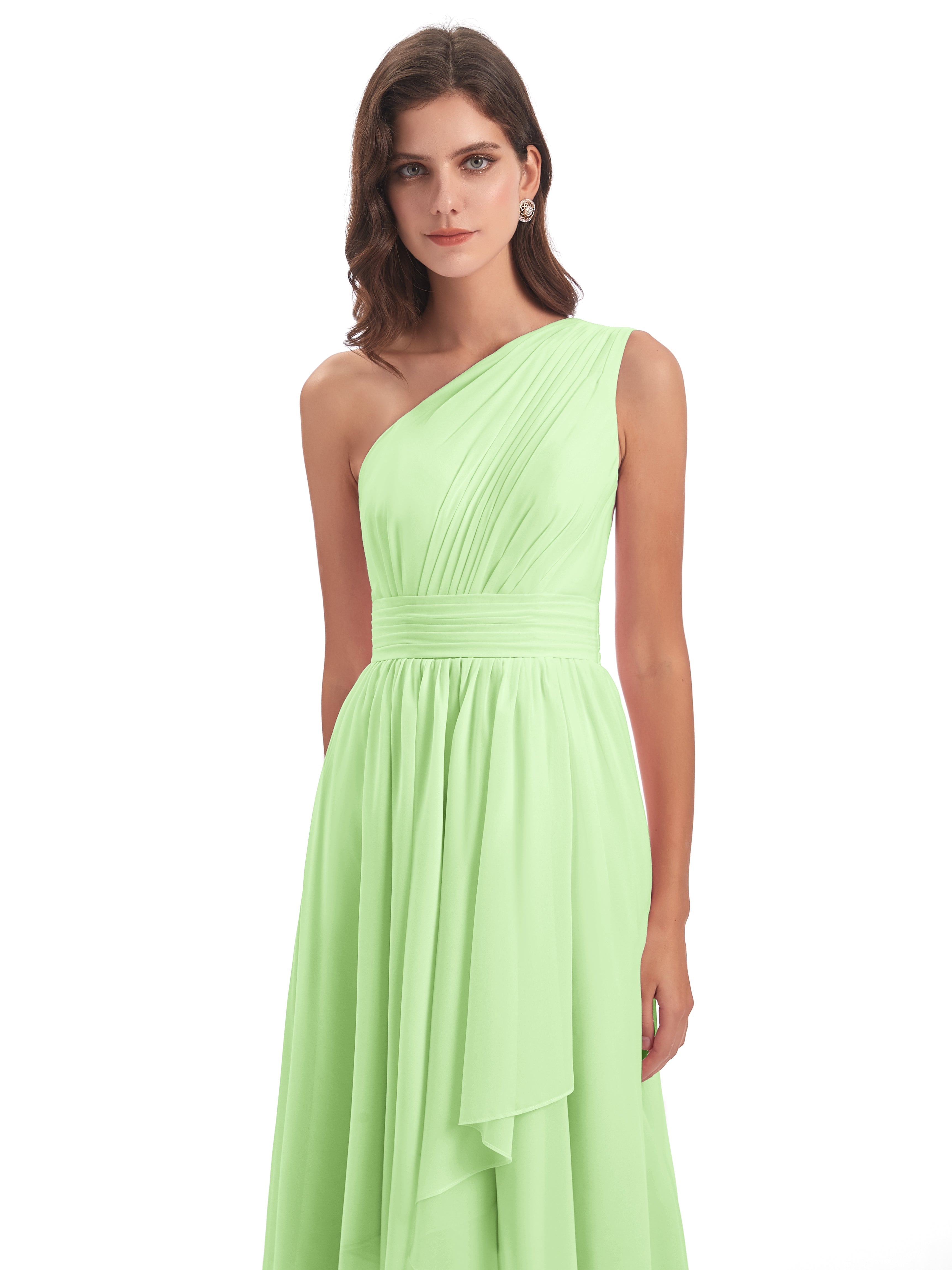 Robe Demoiselle D Honneur Sauge Asymétrique Seule-Épaule Mousseline Robes Demoiselle D'Honneur