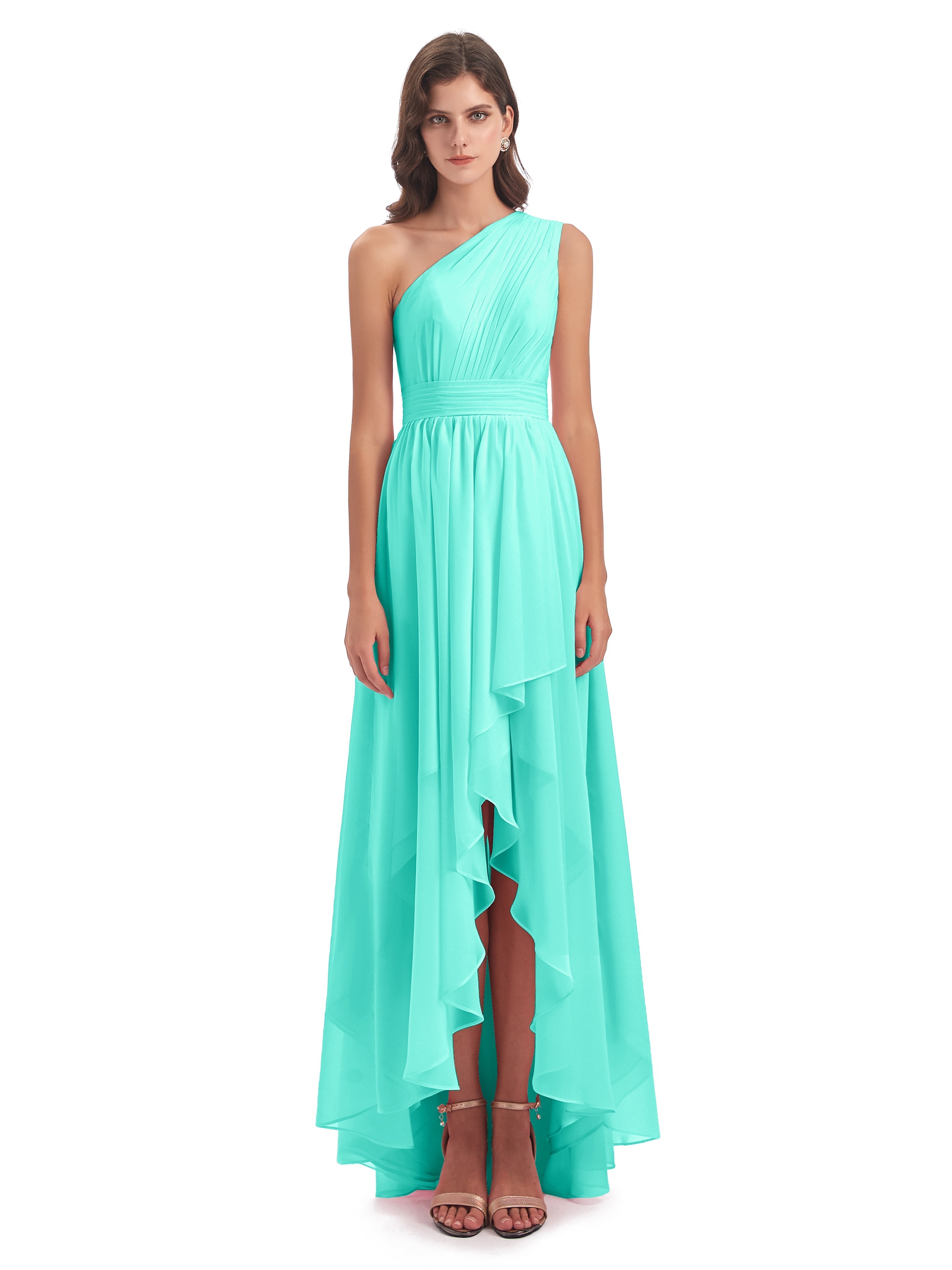 Robes De Demoiselle D'Honneur Spa Asymétrique Seule-Épaule Mousseline Robes Demoiselle D'Honneur