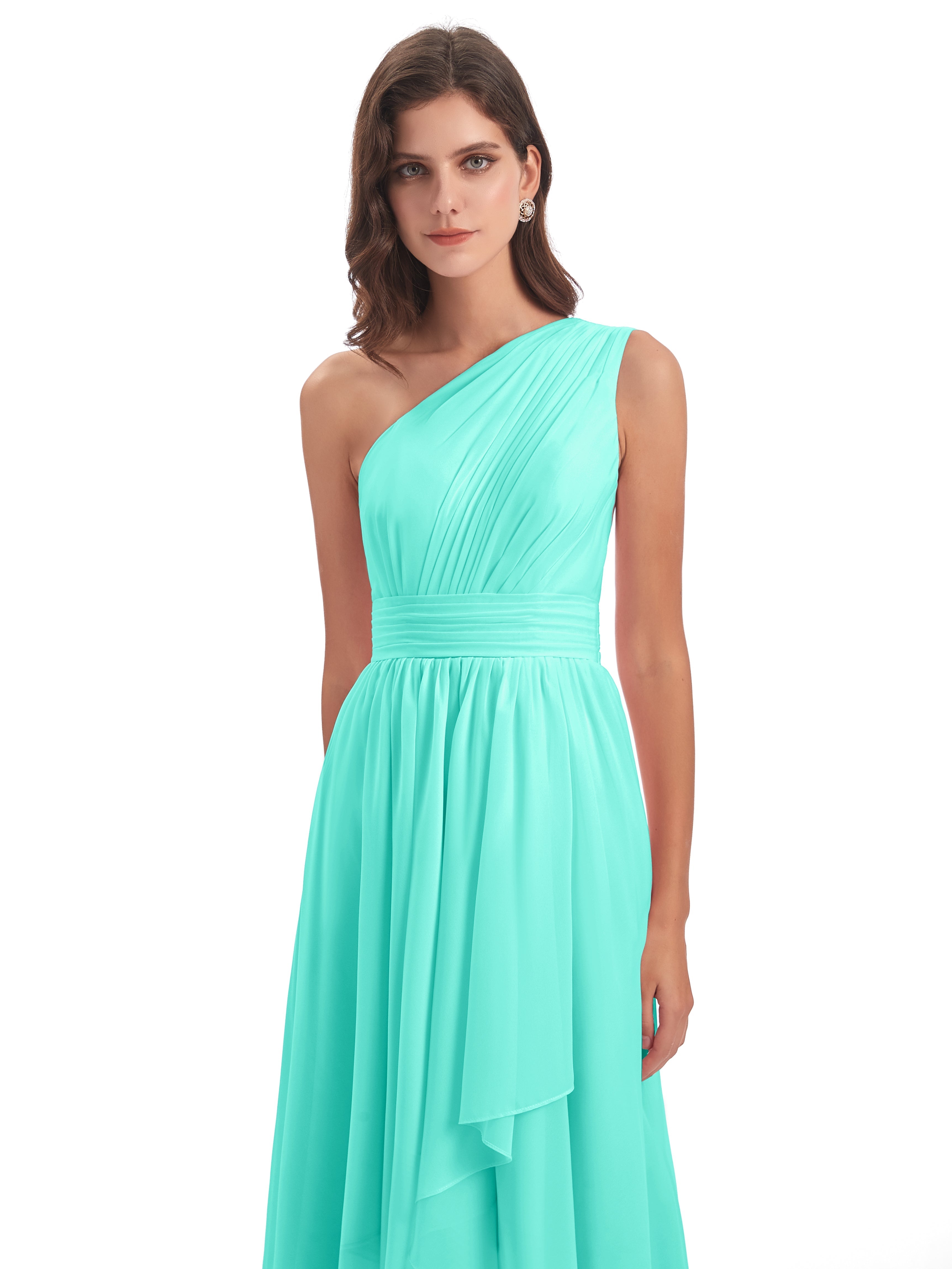 Robes De Demoiselle D'Honneur Spa Asymétrique Seule-Épaule Mousseline Robes Demoiselle D'Honneur