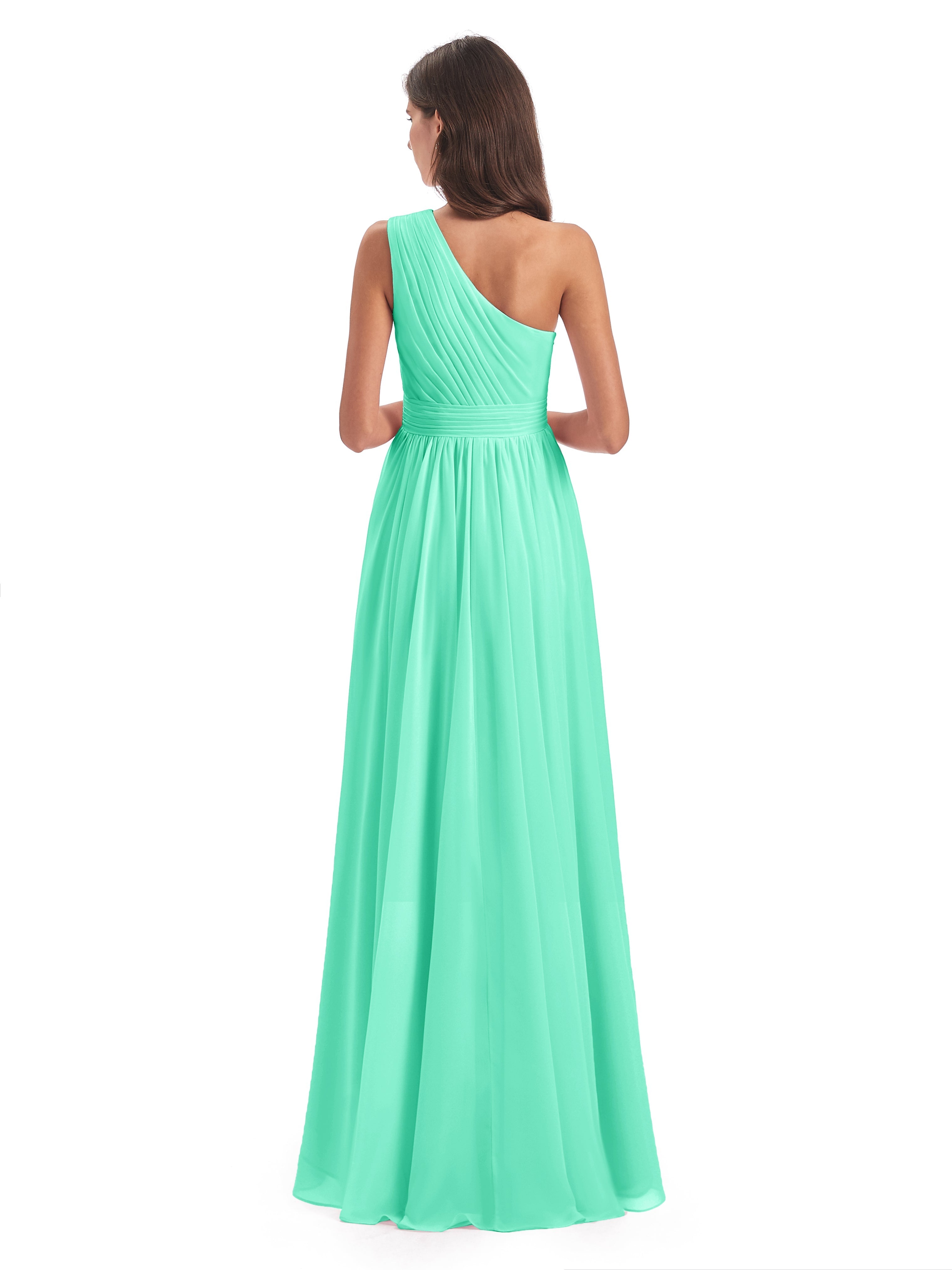 Demoiselle Dhonneur Robe Bleu Turquoise Asymétrique Seule-Épaule Mousseline Robes Demoiselle D'Honneur