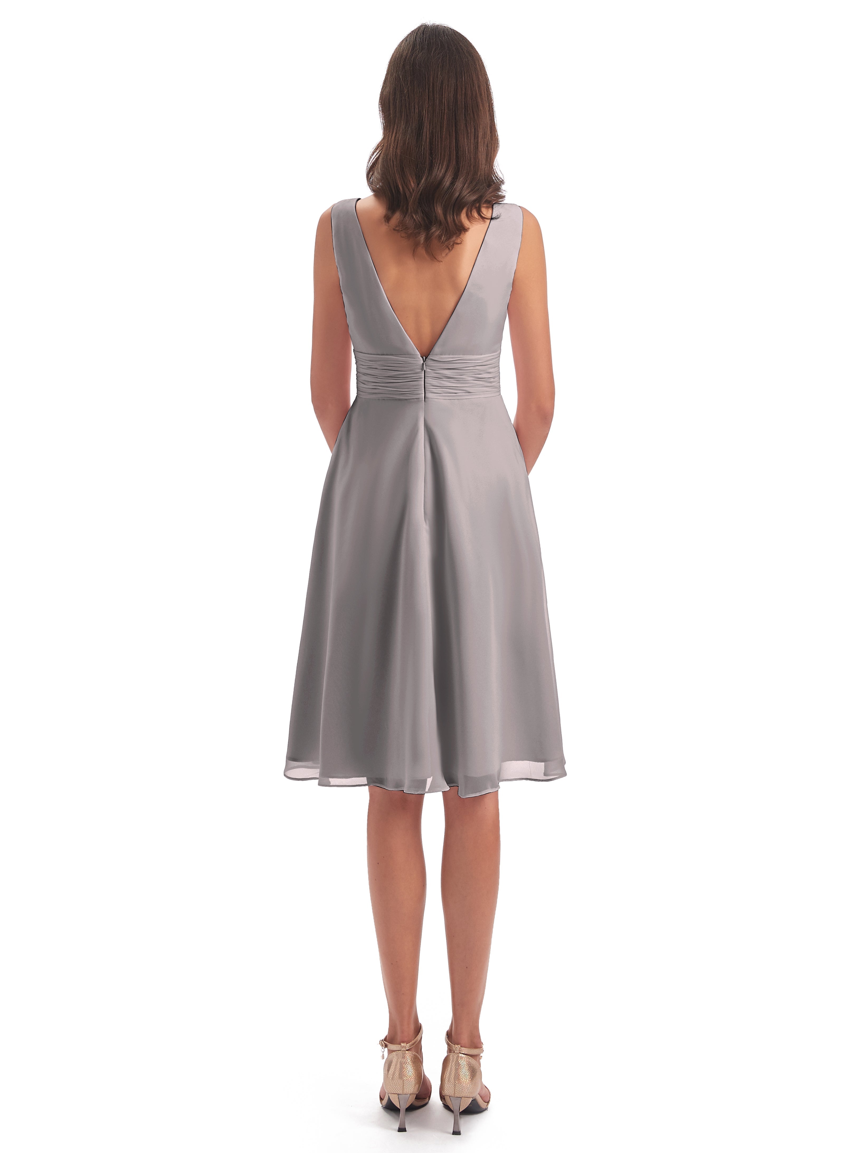 Robe Demoiselle D Honneur Argent Haute Basse Col V Robes Demoiselle D'Honneur