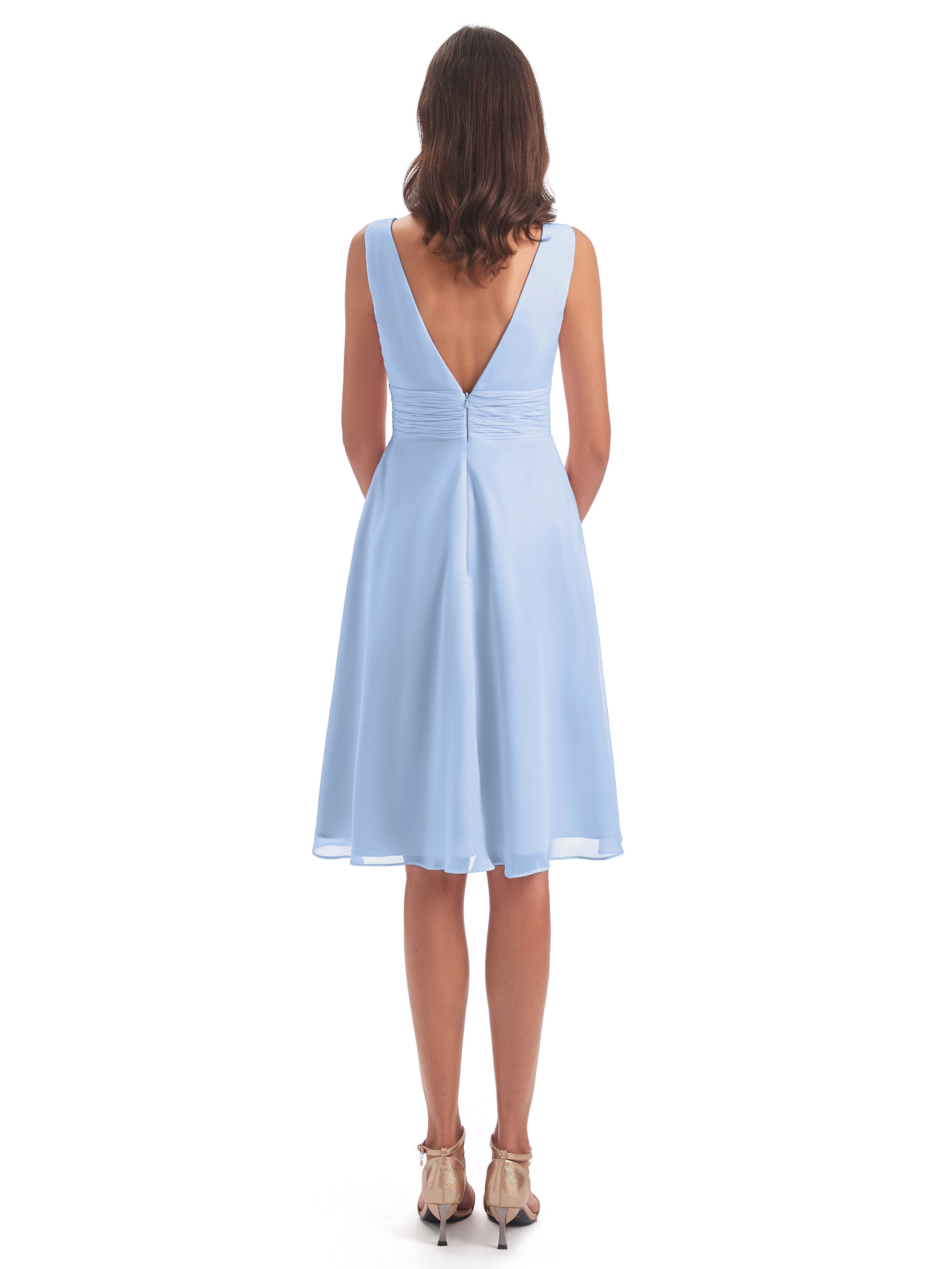 Robe Bleu Ciel Demoiselle D Honneur Haute Basse Col V Robes Demoiselle D'Honneur