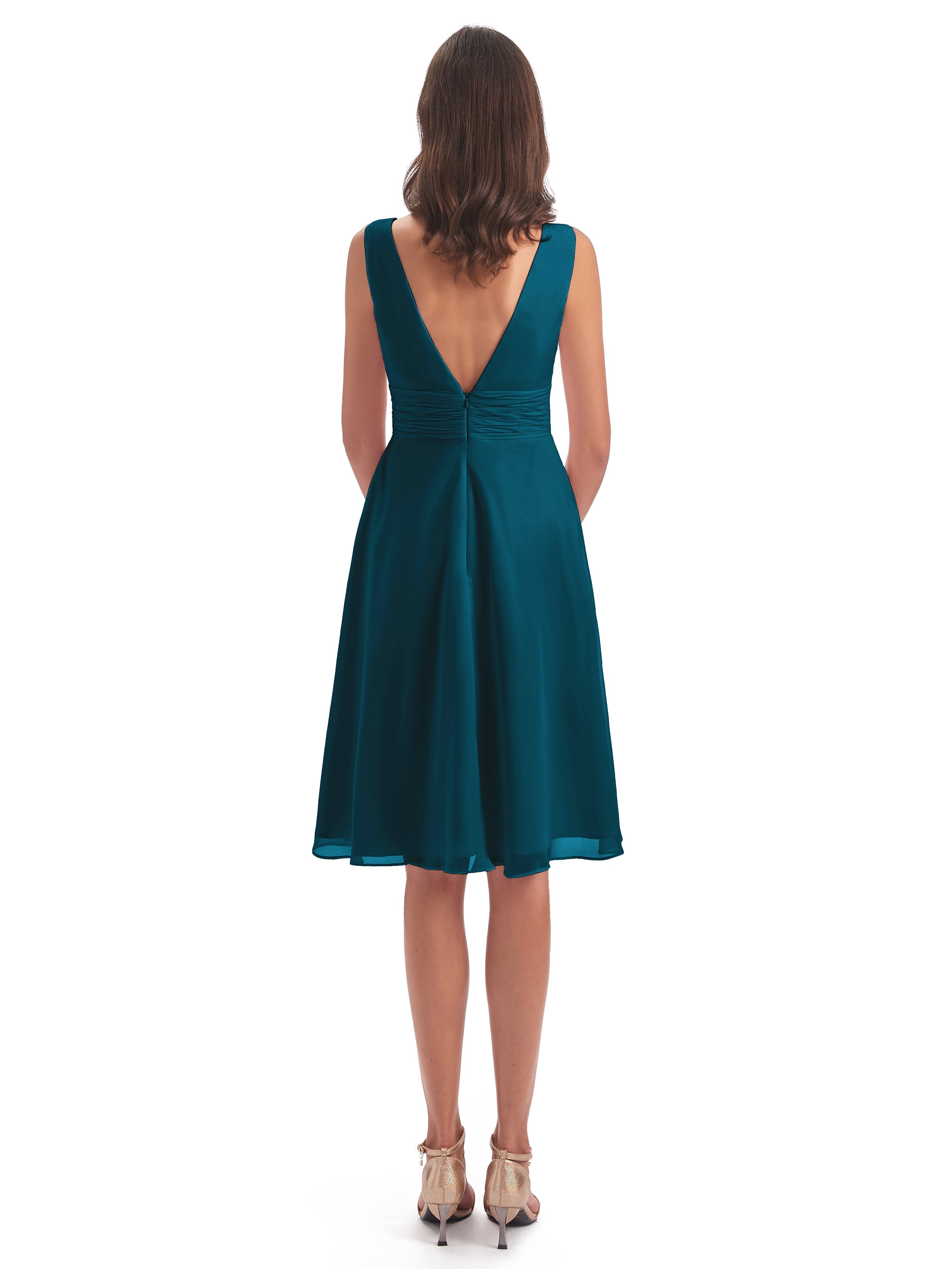 Robe De Demoiselle D'Honneur Bleu Encre Haute Basse Col V Robes Demoiselle D'Honneur