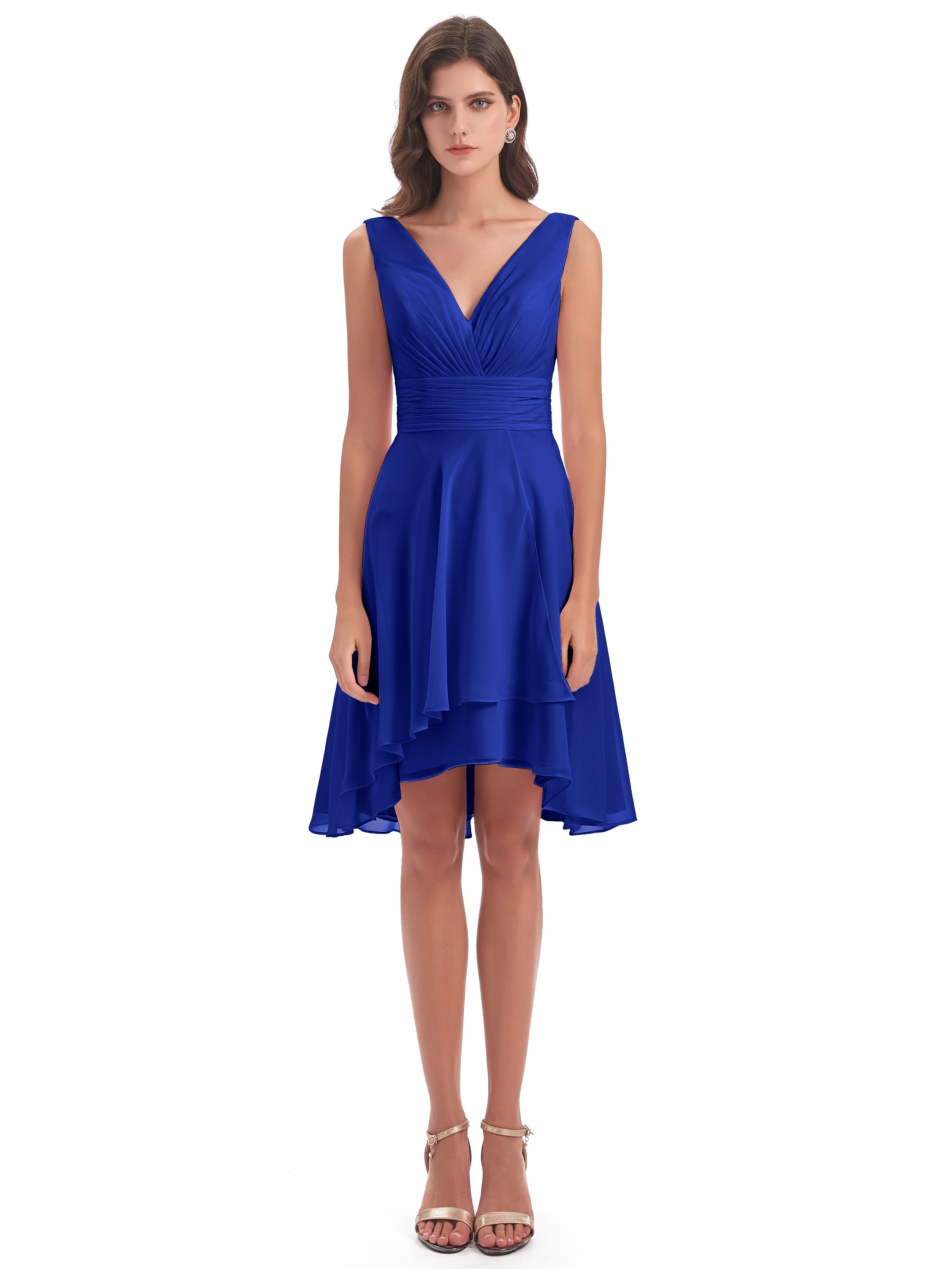 Robe Demoiselle D Honneur Bleu Roi Haute Basse Col V Robes Demoiselle D'Honneur