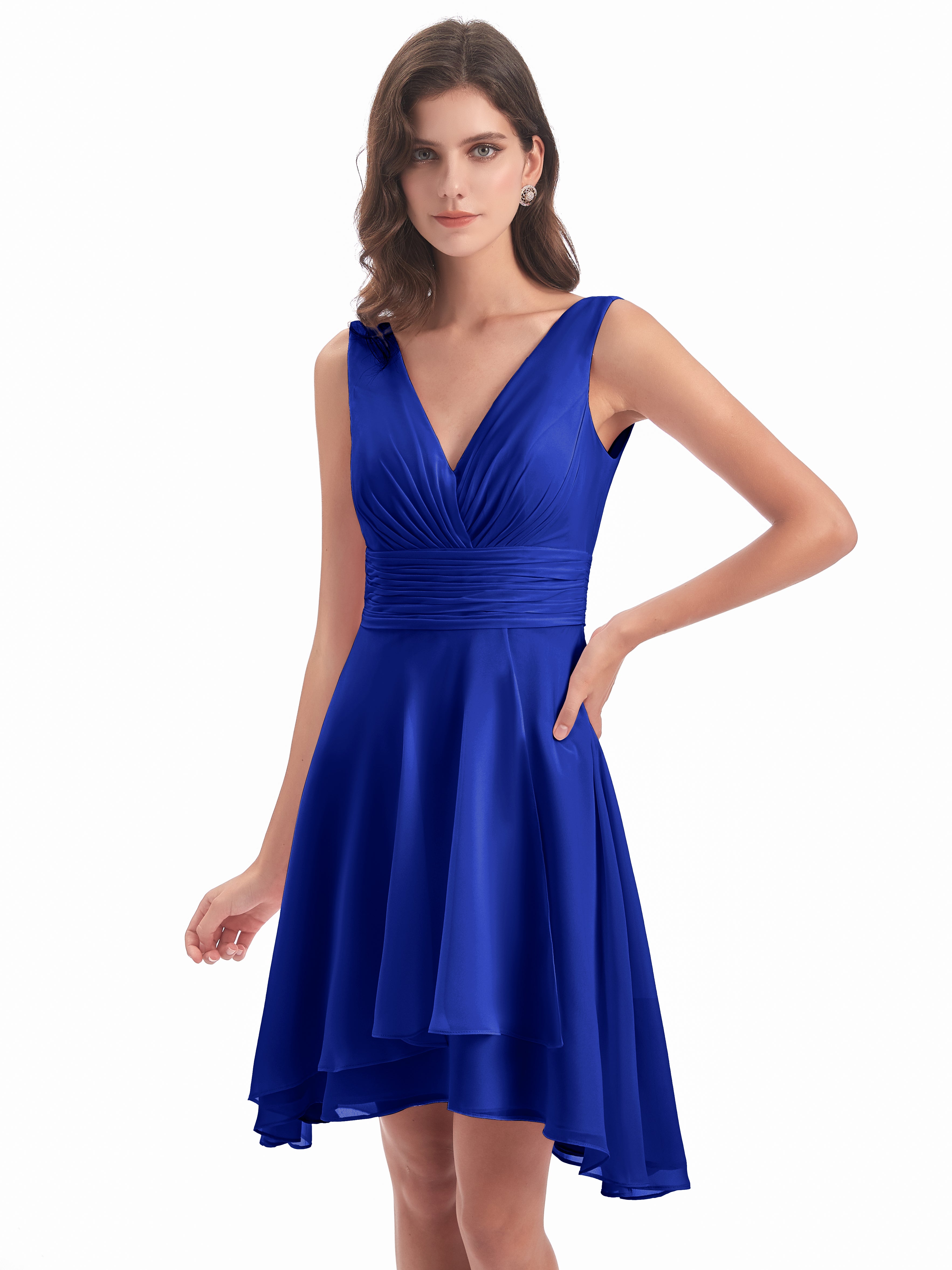 Robe Demoiselle D Honneur Bleu Roi Haute Basse Col V Robes Demoiselle D'Honneur