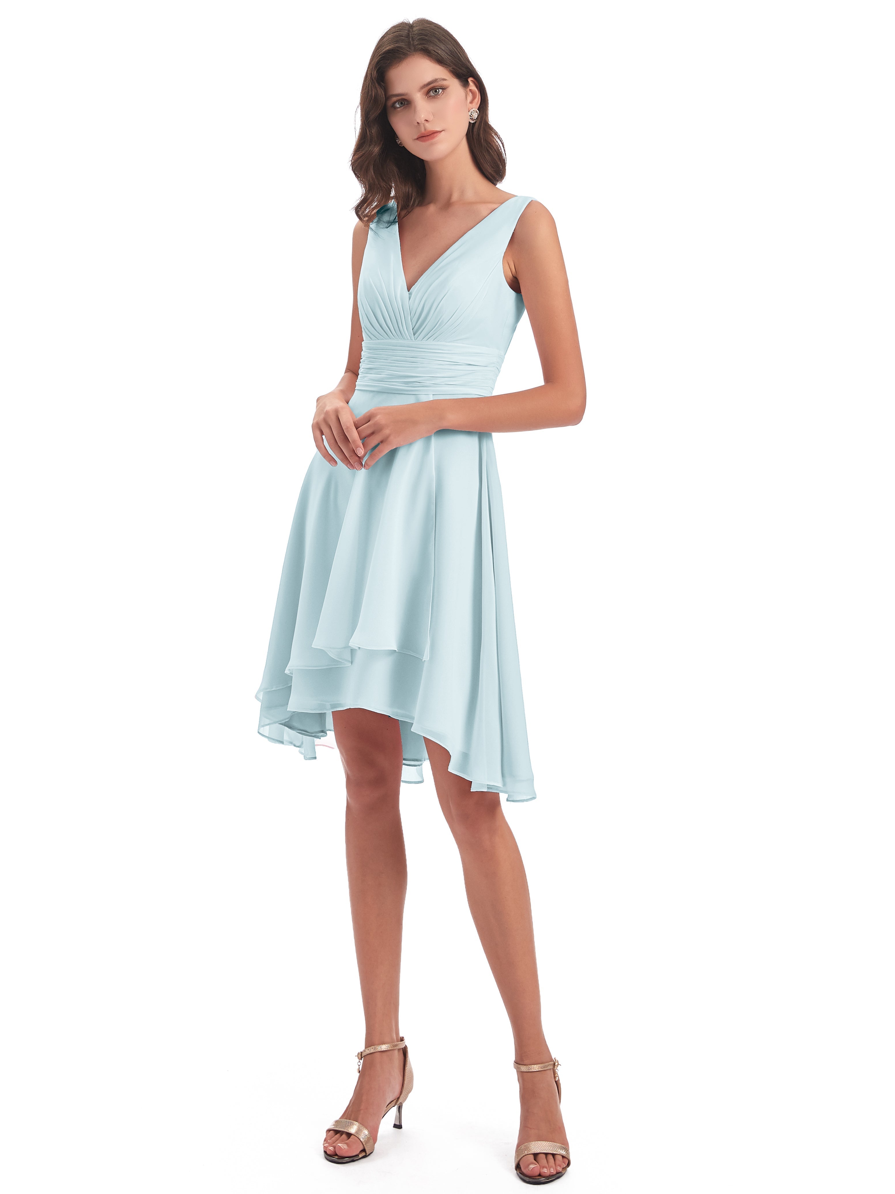 Robe De Demoiselle D'Honneur Brume Haute Basse Col V Robes Demoiselle D'Honneur