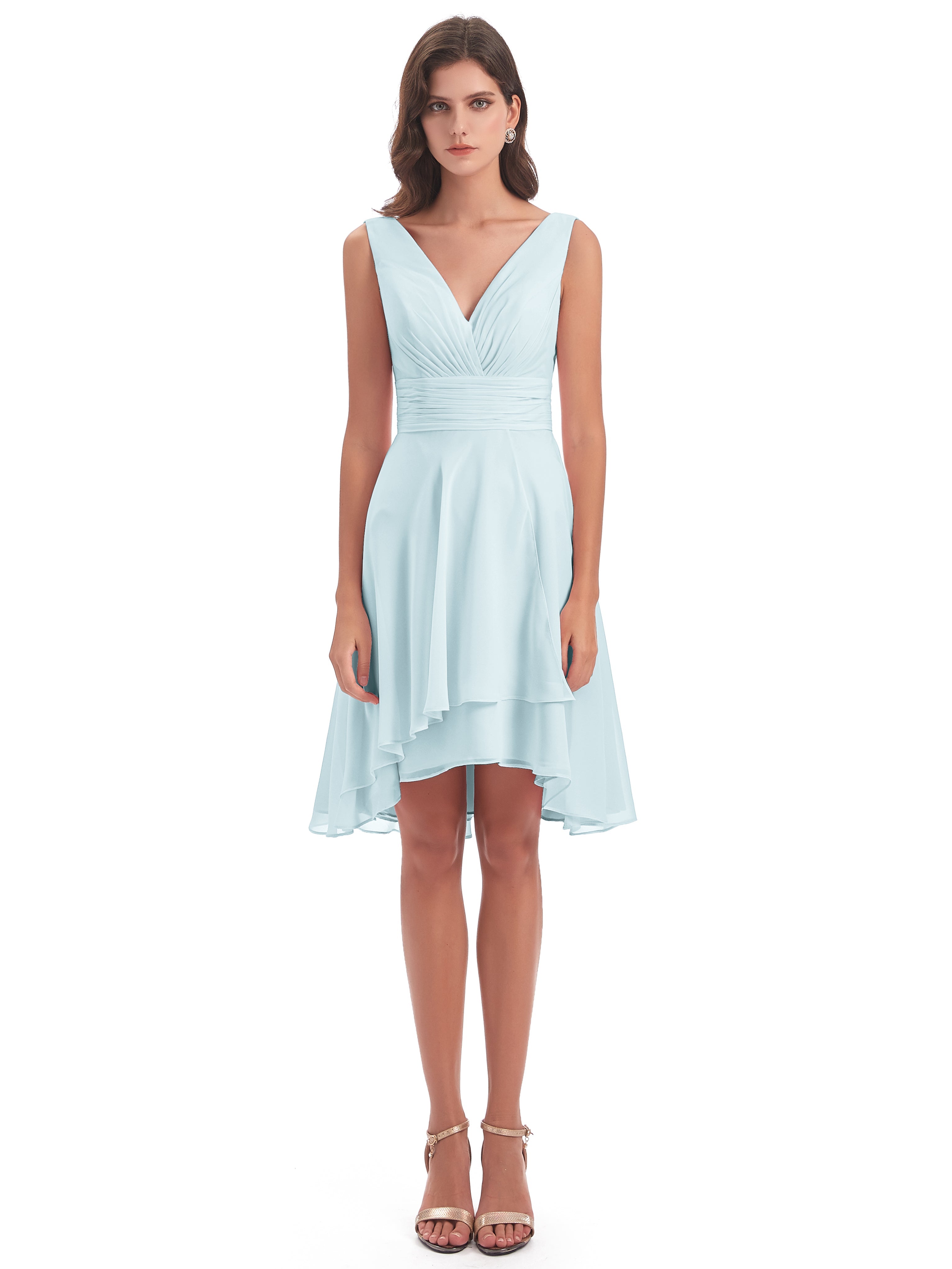 Robe De Demoiselle D'Honneur Brume Haute Basse Col V Robes Demoiselle D'Honneur