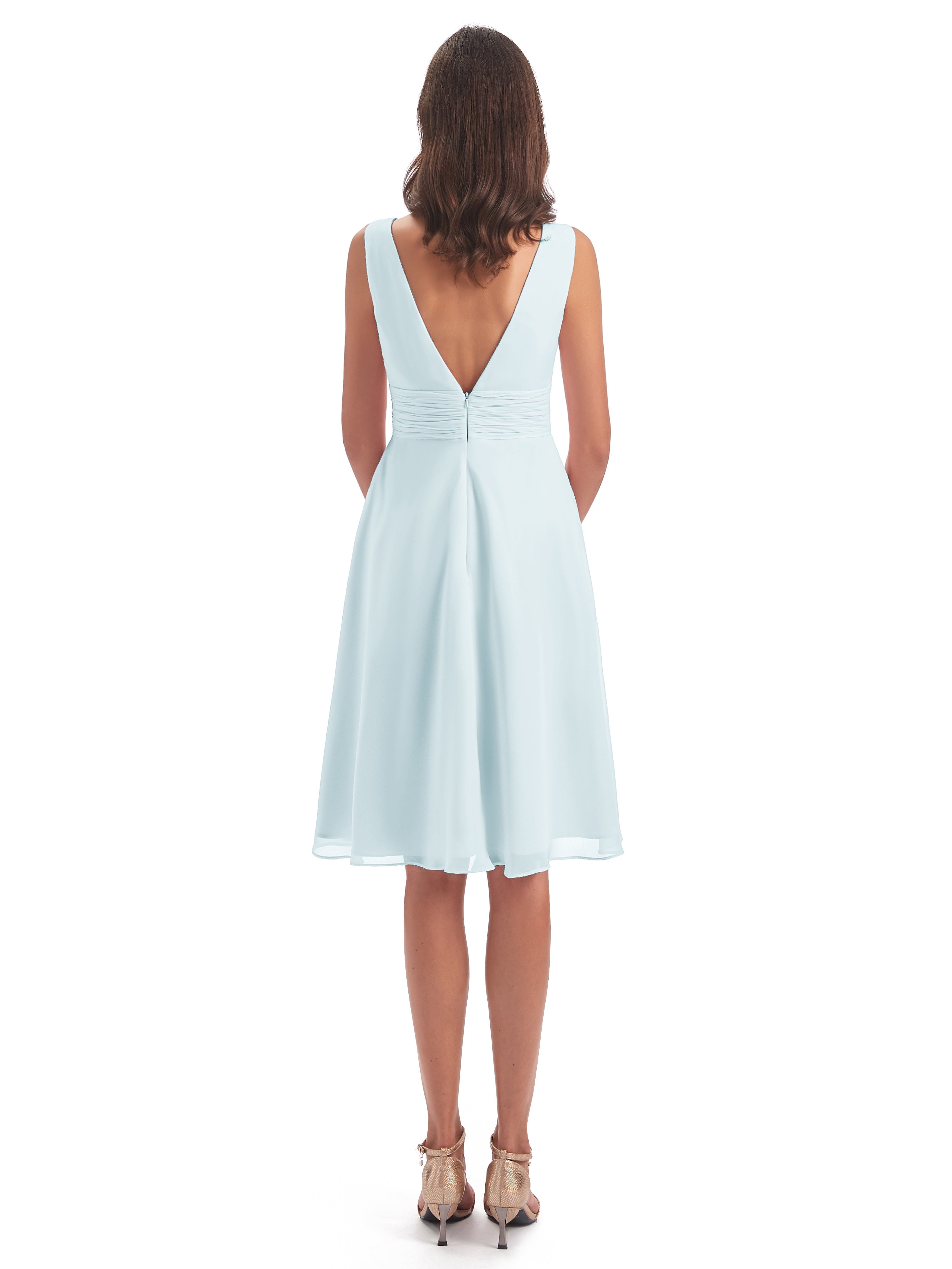 Robe De Demoiselle D'Honneur Brume Haute Basse Col V Robes Demoiselle D'Honneur
