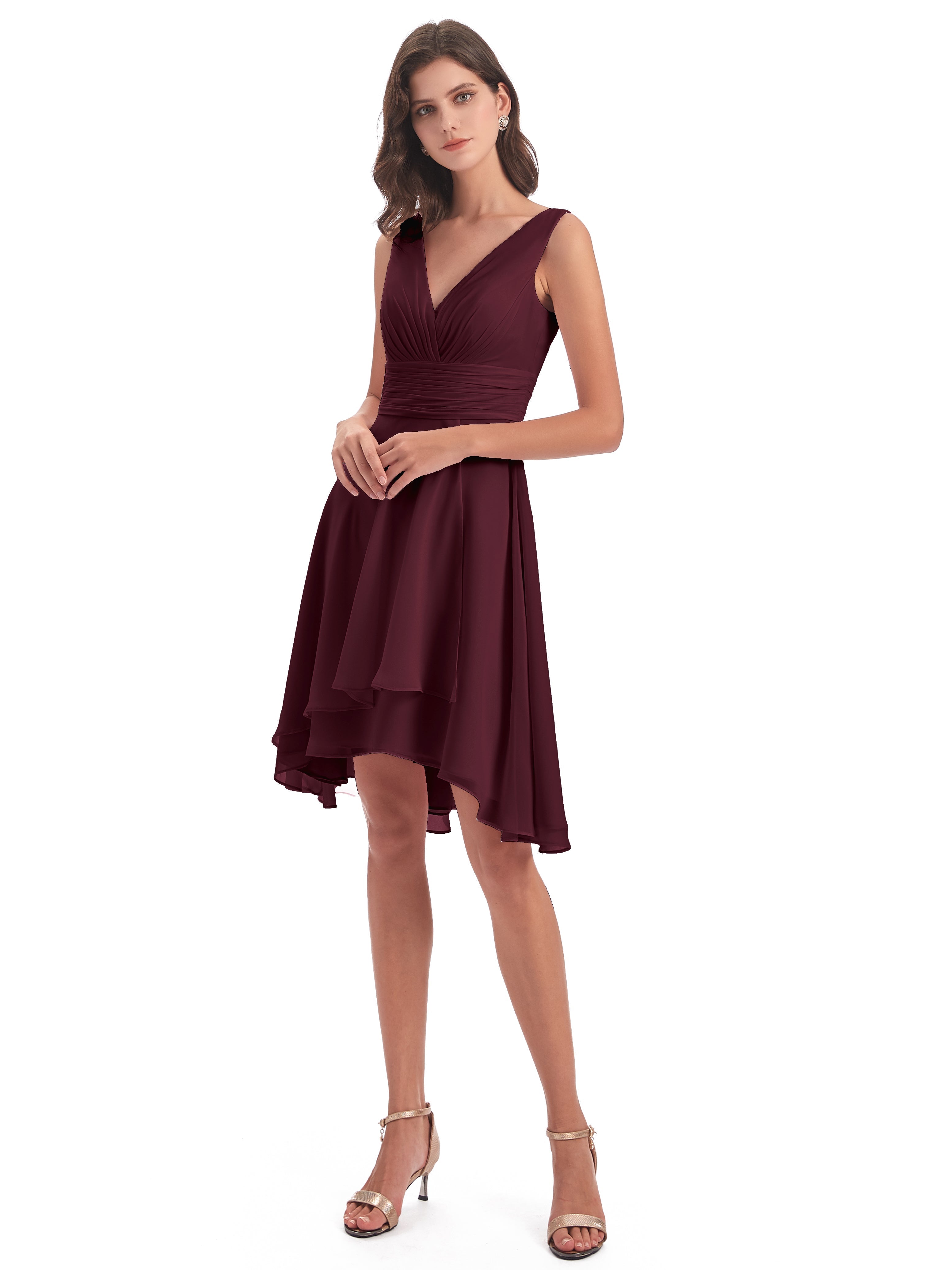 Robes De Demoiselle D'Honneur Cabernet Haute Basse Col V Robes Demoiselle D'Honneur