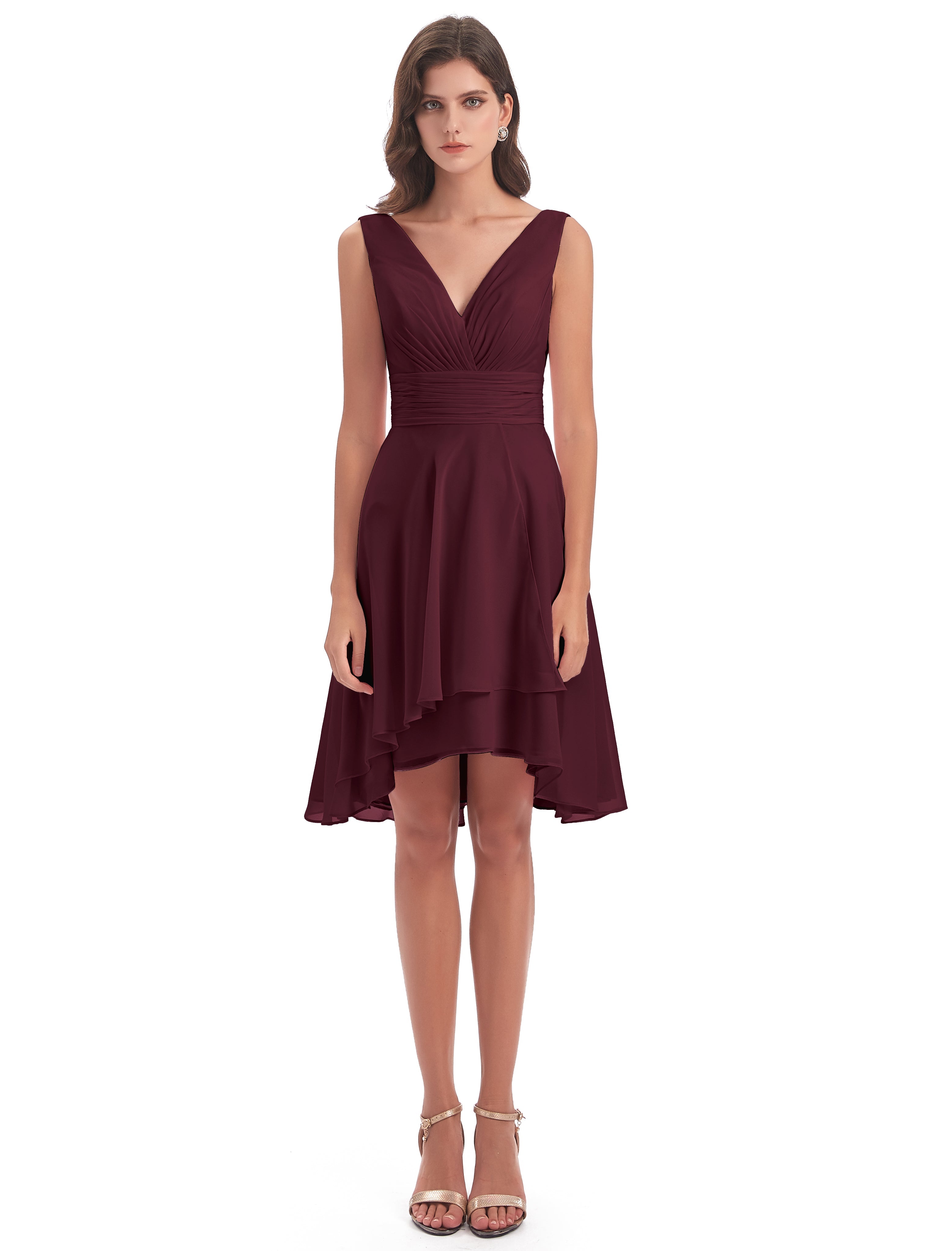 Robes De Demoiselle D'Honneur Cabernet Haute Basse Col V Robes Demoiselle D'Honneur