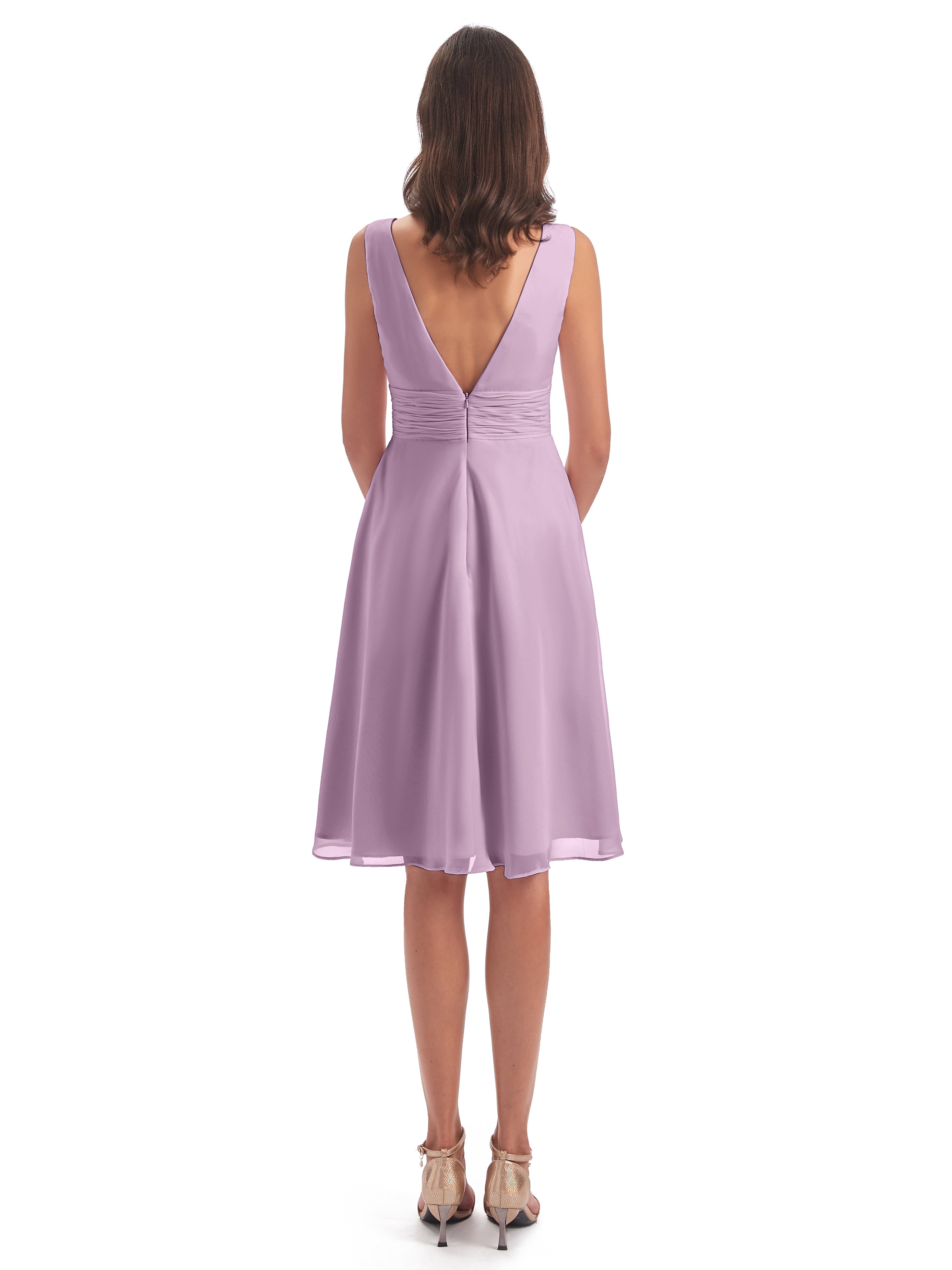 Robes De Demoiselle D'Honneur Glycine Haute Basse Col V Robes Demoiselle D'Honneur