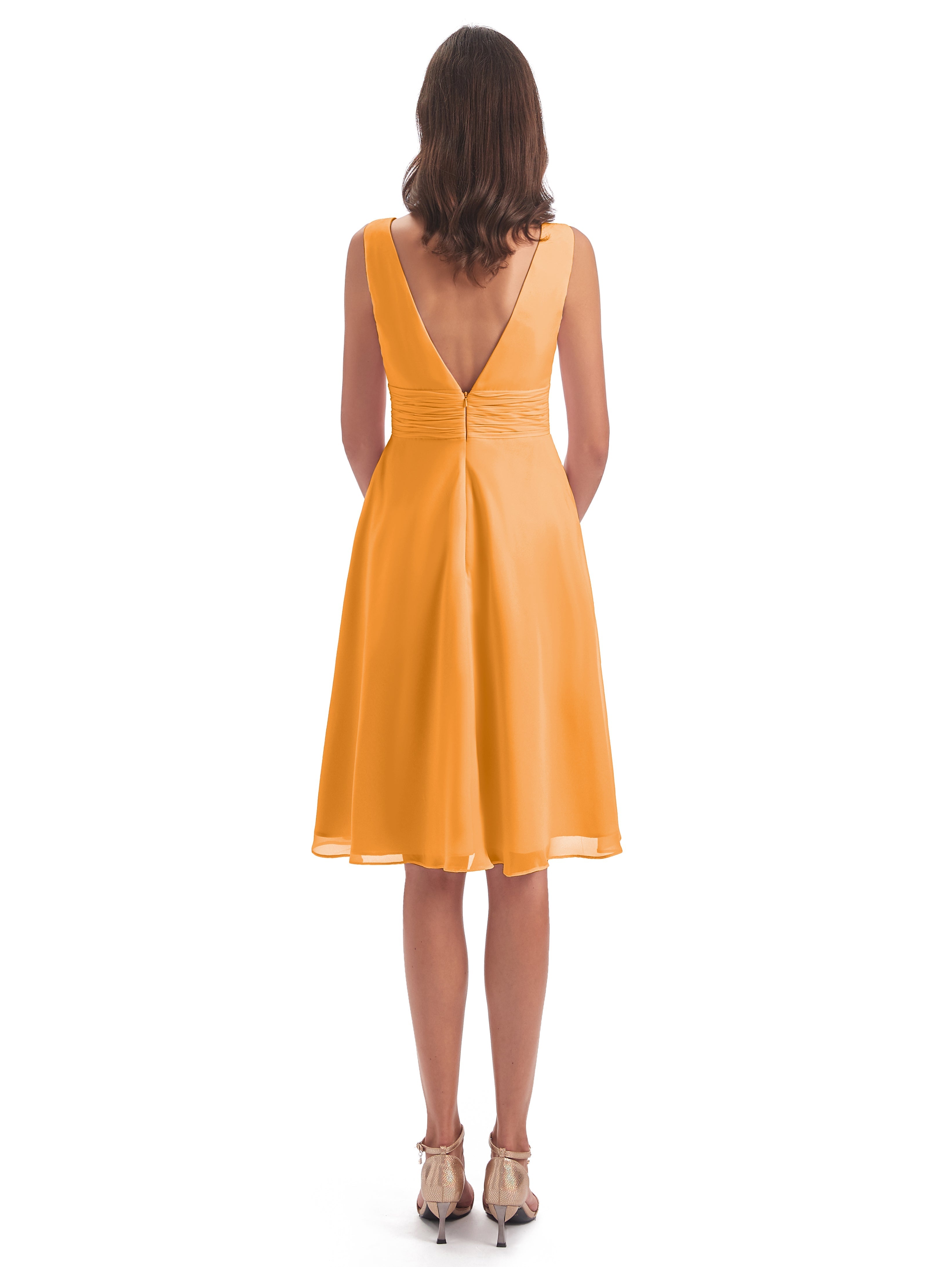Robes De Demoiselle D'Honneur Mandarine Haute Basse Col V Robes Demoiselle D'Honneur