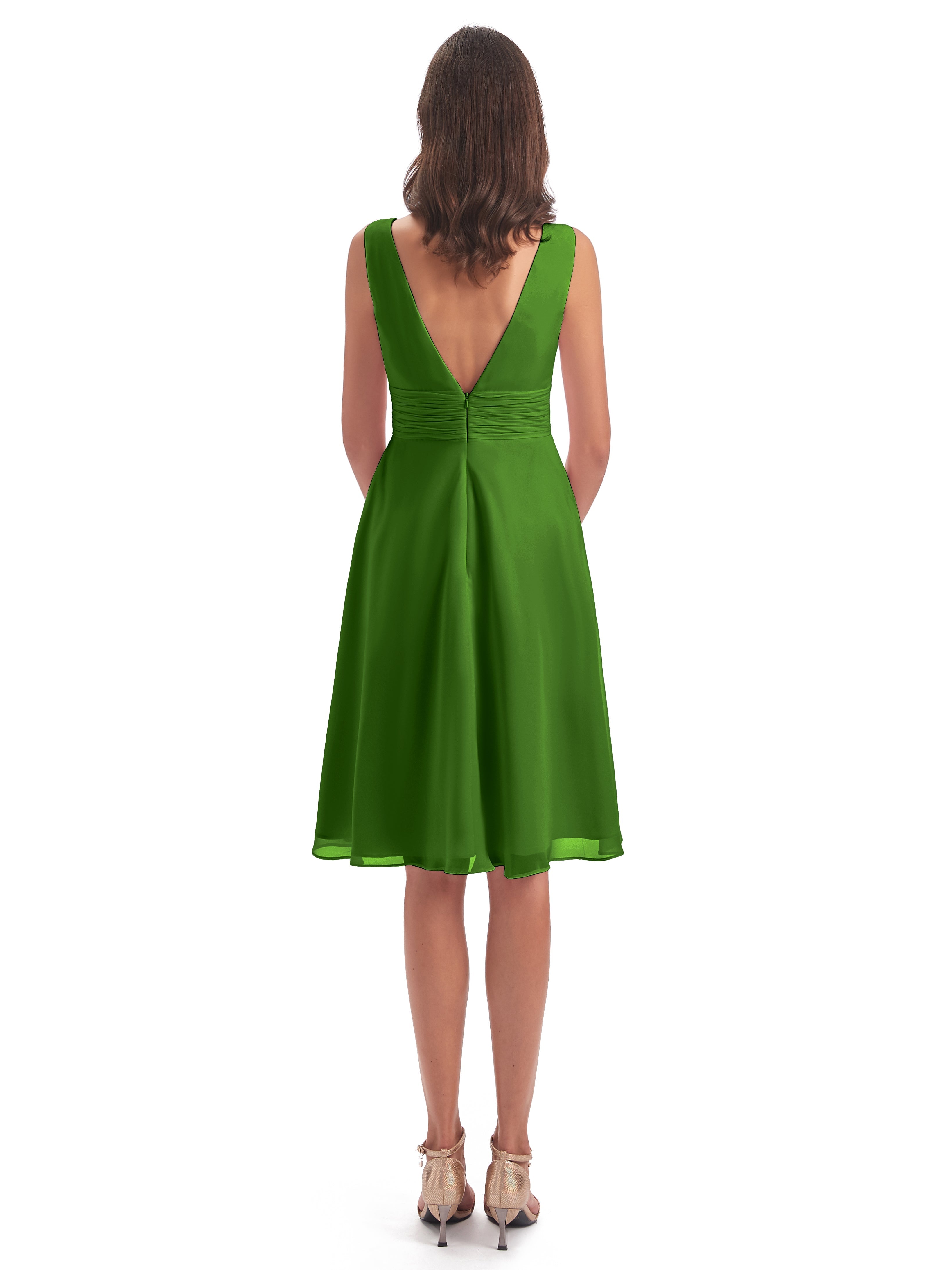 Robes De Demoiselle D'Honneur Vert Mousse Haute Basse Col V Robes Demoiselle D'Honneur