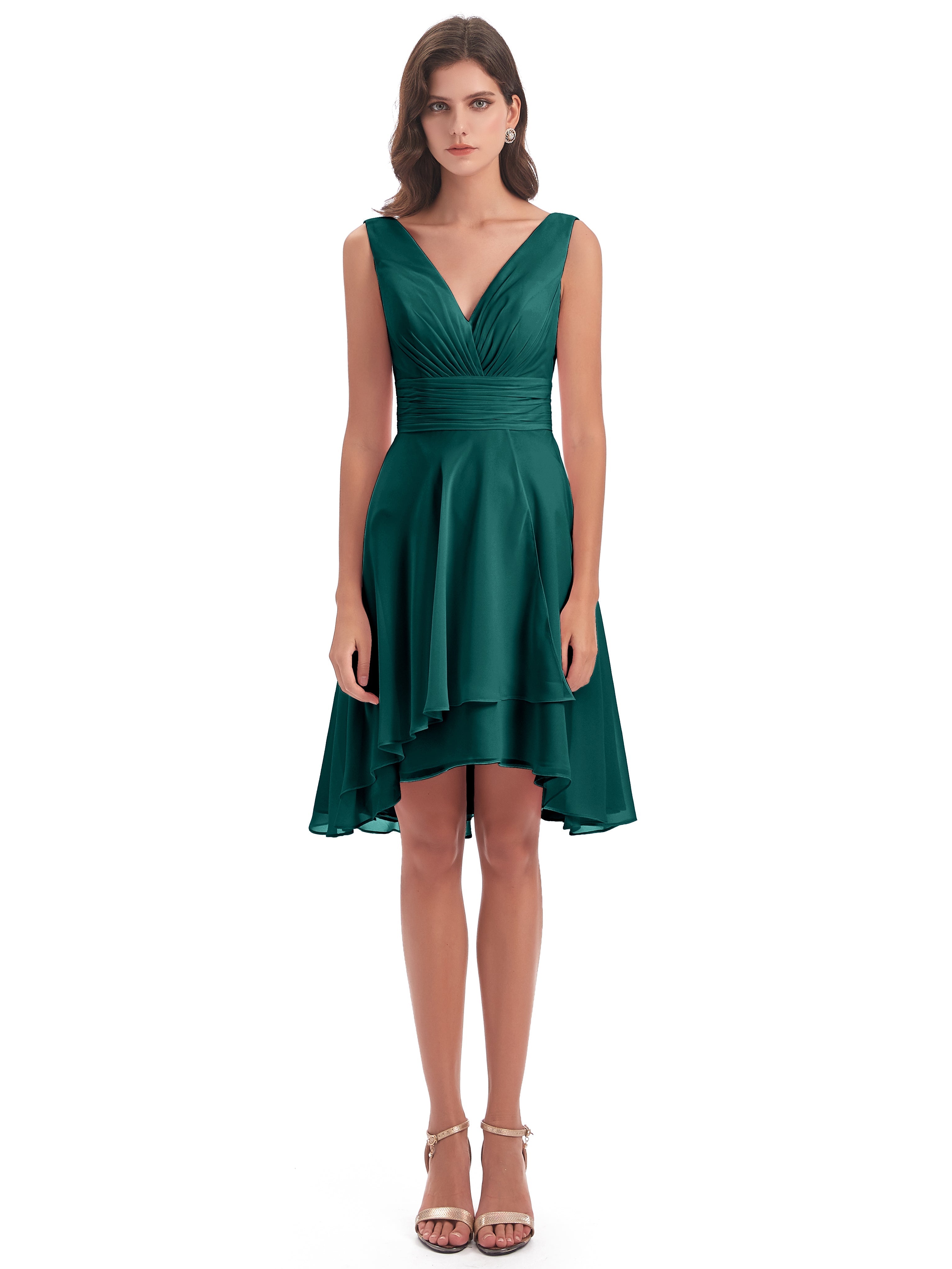 Robes De Demoiselle D'Honneur Paon Haute Basse Col V Robes Demoiselle D'Honneur