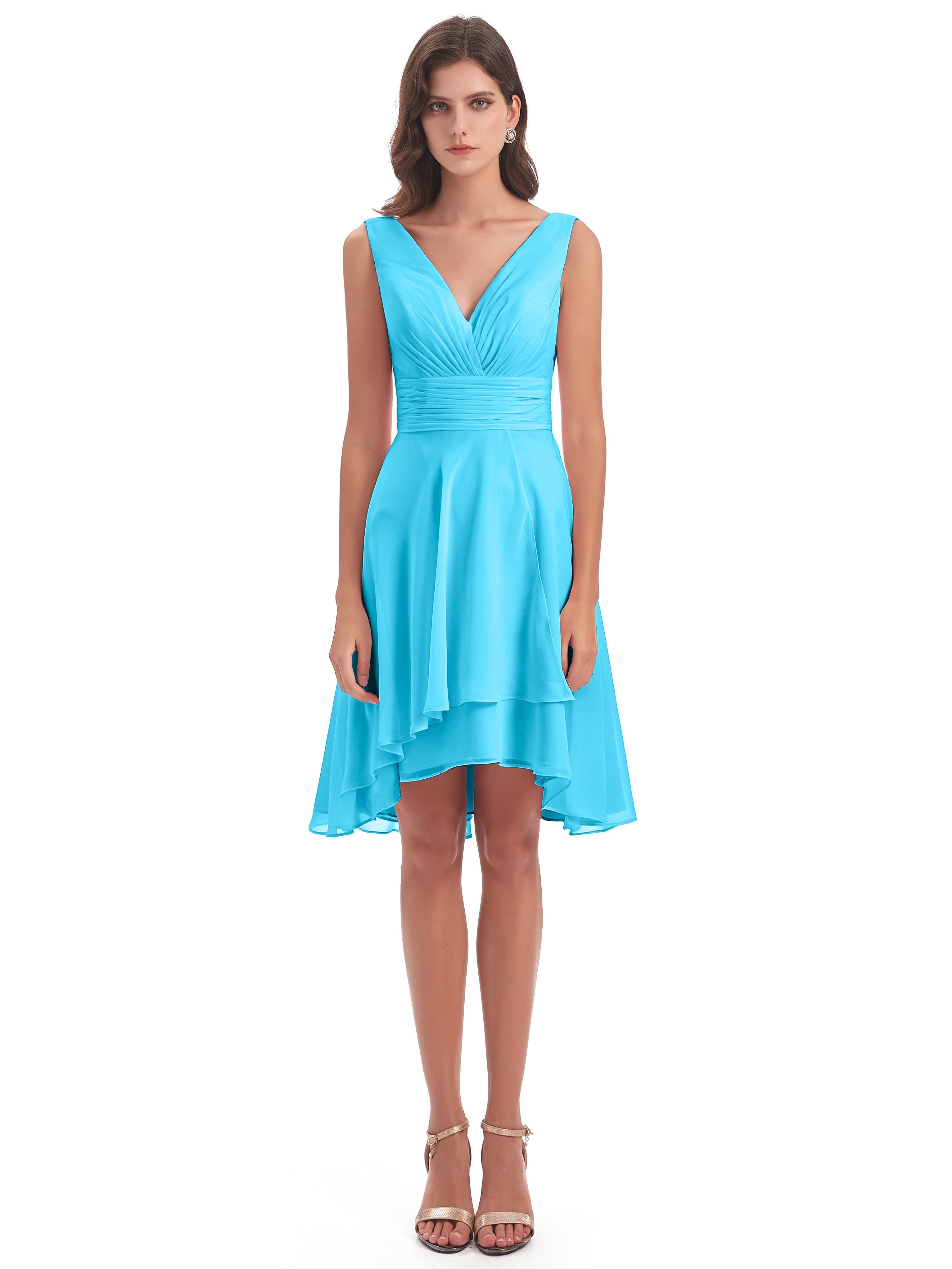 Robe De Demoiselle D'Honneur En Piscine Haute Basse Col V Robes Demoiselle D'Honneur