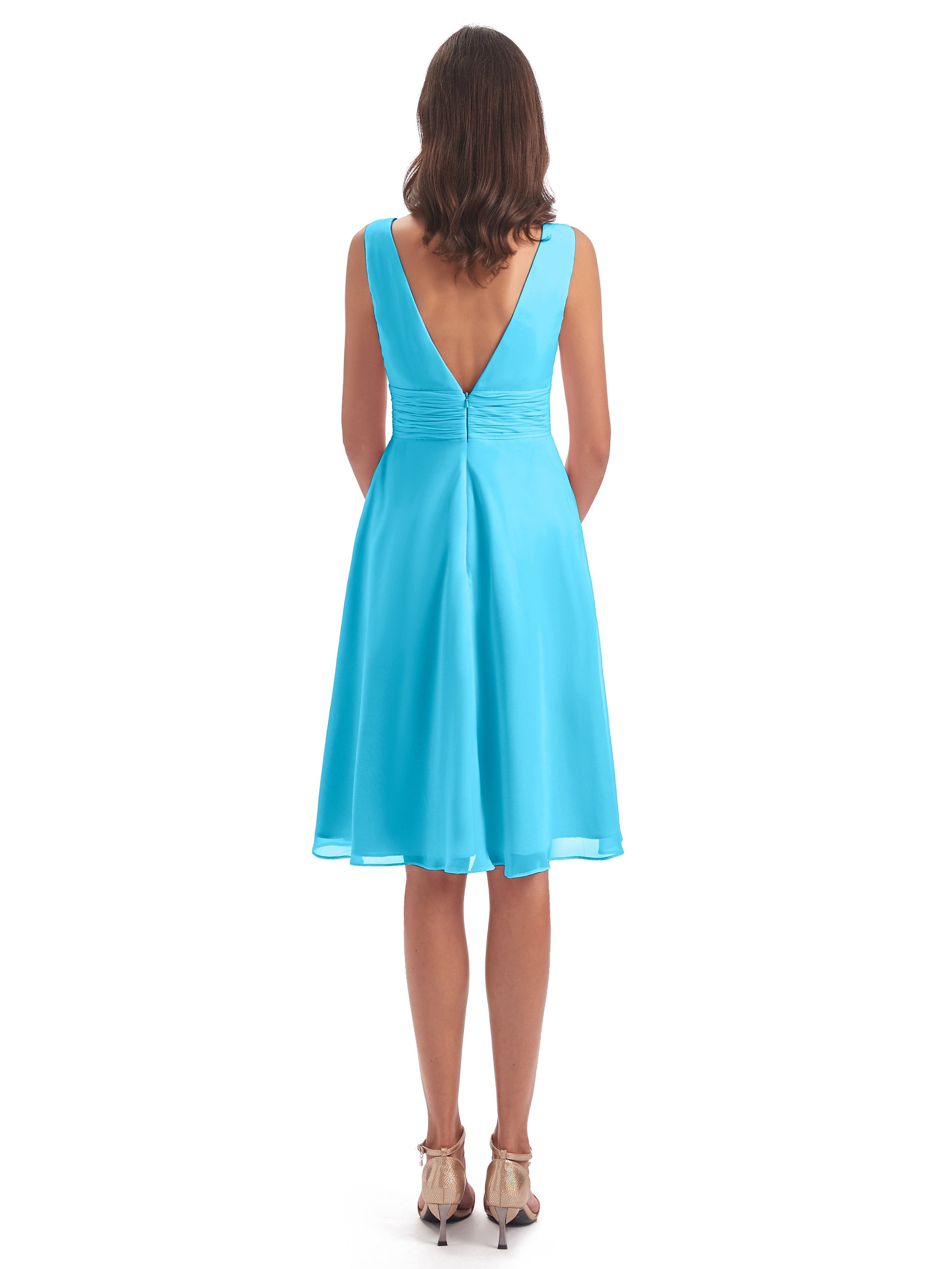 Robe De Demoiselle D'Honneur En Piscine Haute Basse Col V Robes Demoiselle D'Honneur