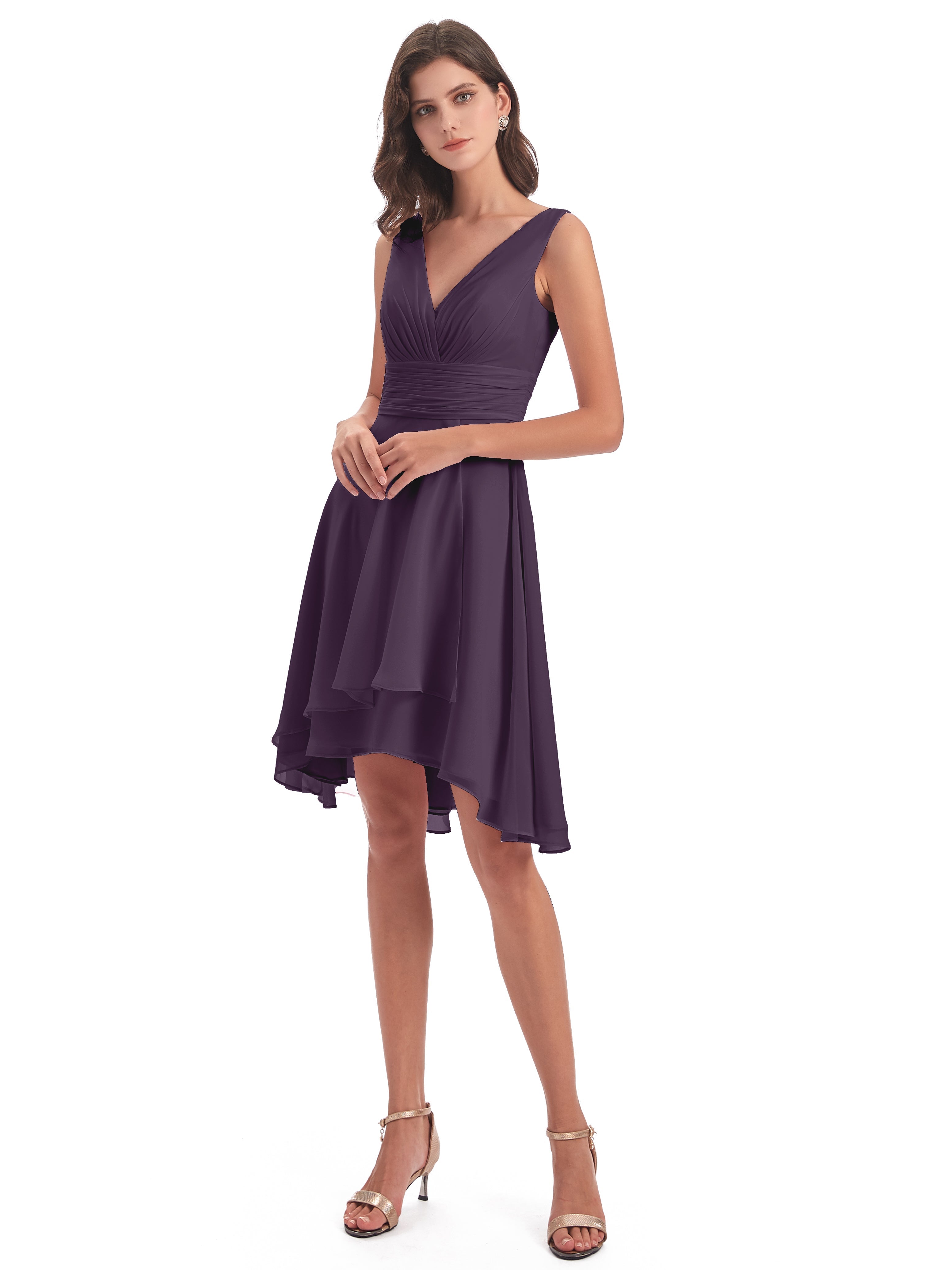 Robe De Demoiselle D'Honneur En Plum Haute Basse Col V Robes Demoiselle D'Honneur