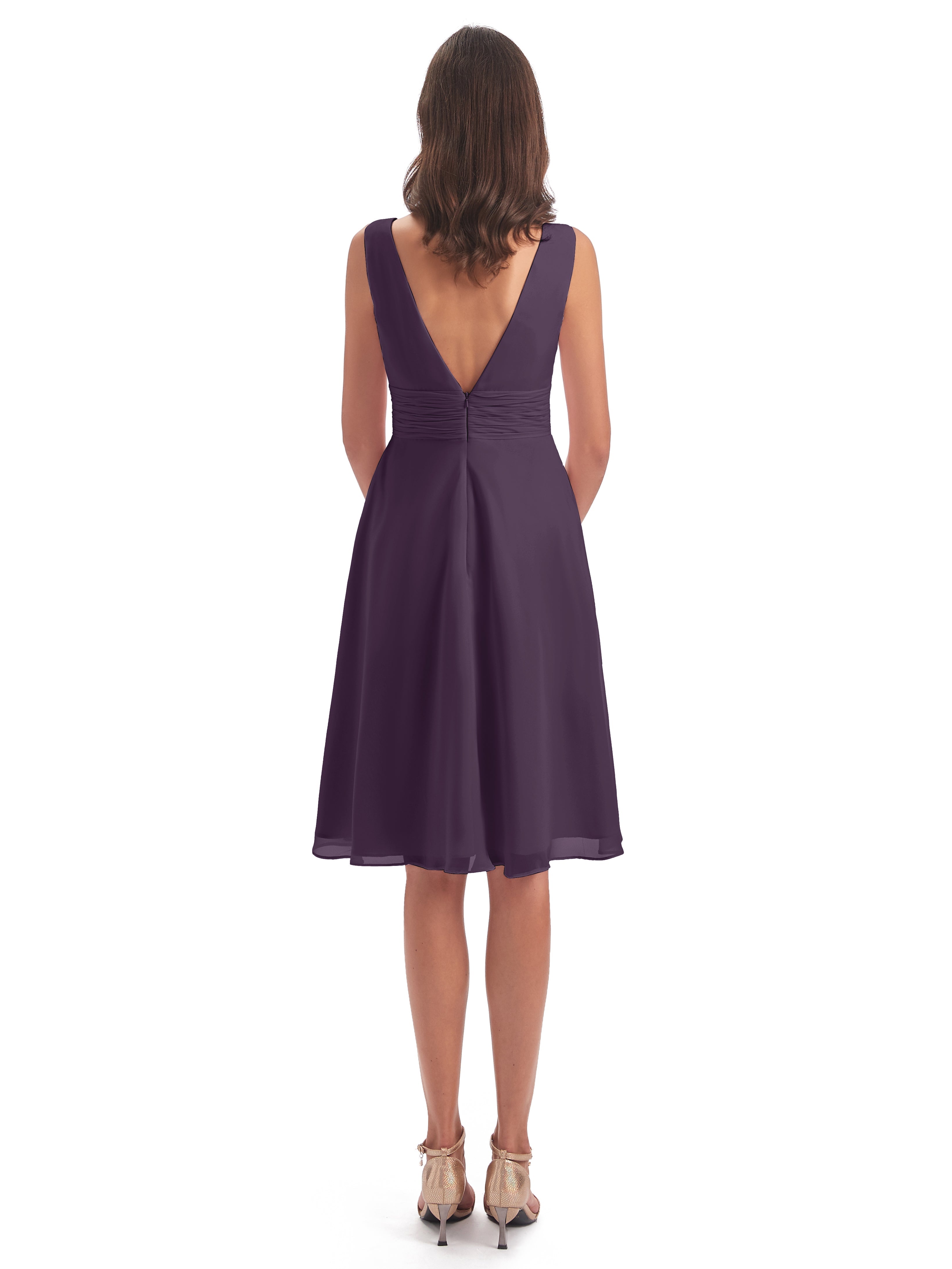 Robe De Demoiselle D'Honneur En Plum Haute Basse Col V Robes Demoiselle D'Honneur