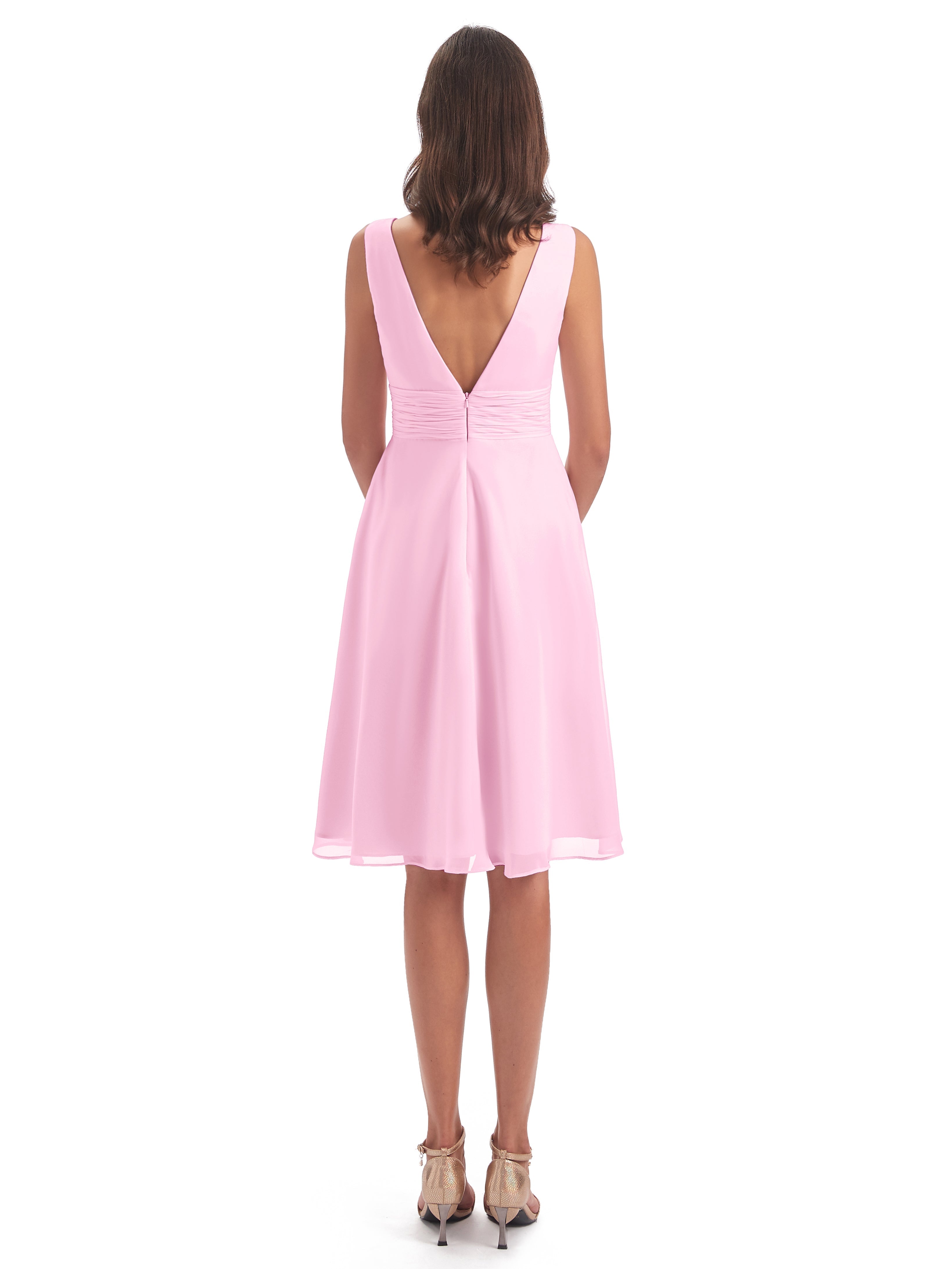 Robes De Demoiselle D'Honneur Rose Bonbon Haute Basse Col V Robes Demoiselle D'Honneur