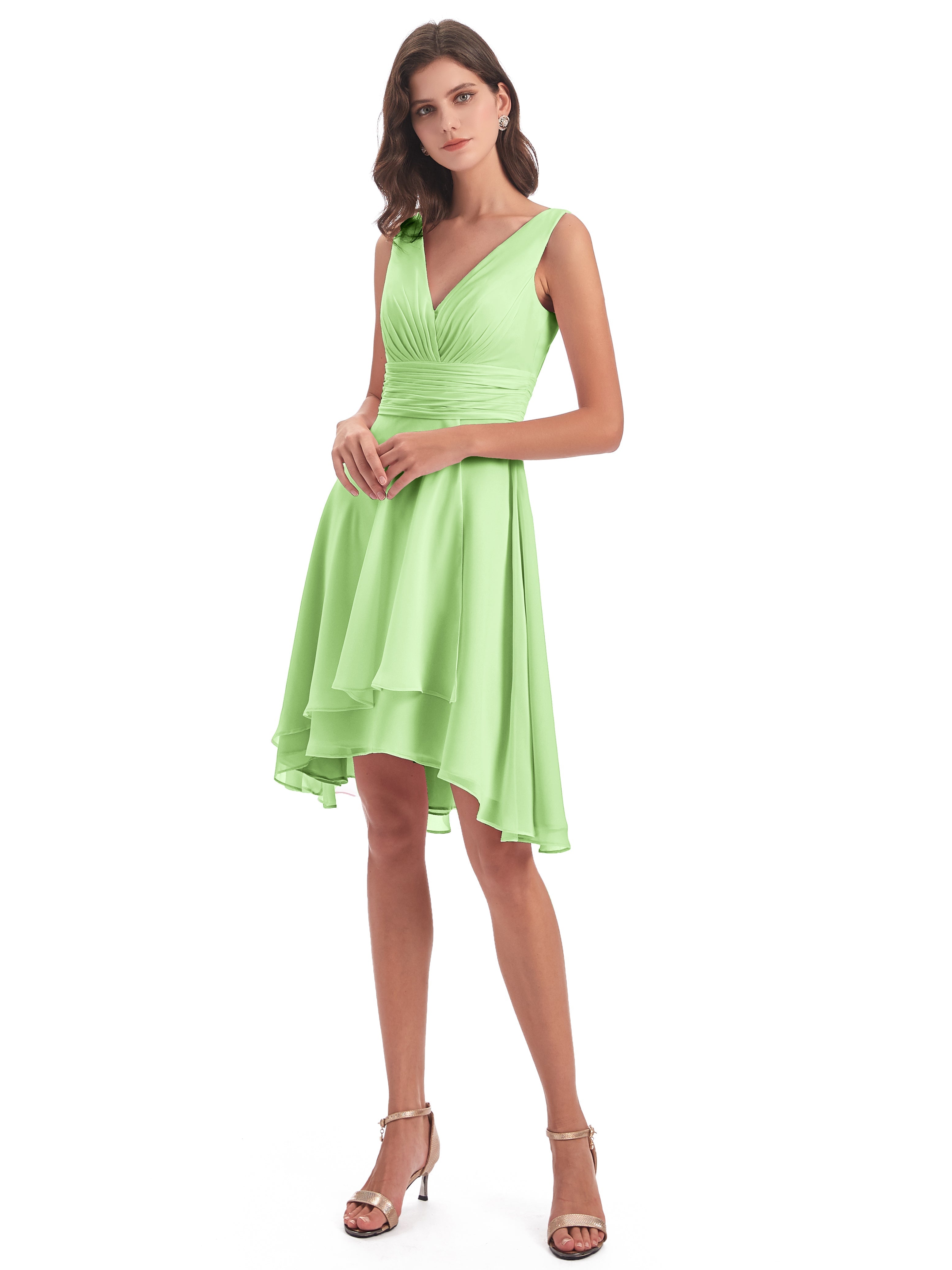 Robe Demoiselle D Honneur Vert Sauge Haute Basse Col V Robes Demoiselle D'Honneur