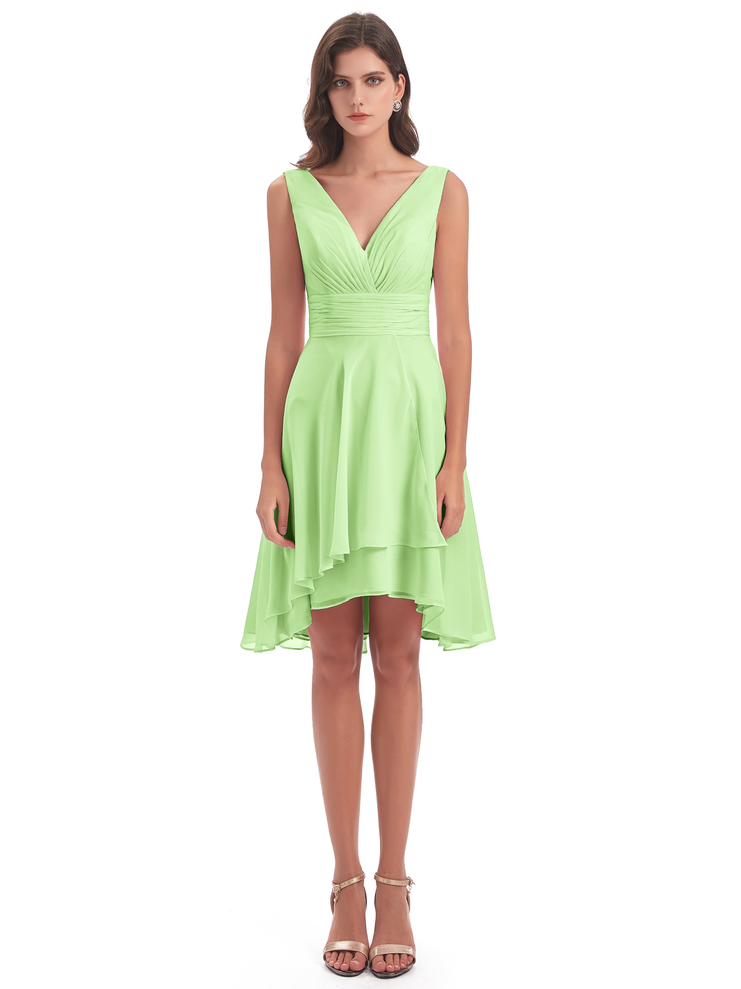Robe Demoiselle D Honneur Vert Sauge Haute Basse Col V Robes Demoiselle D'Honneur