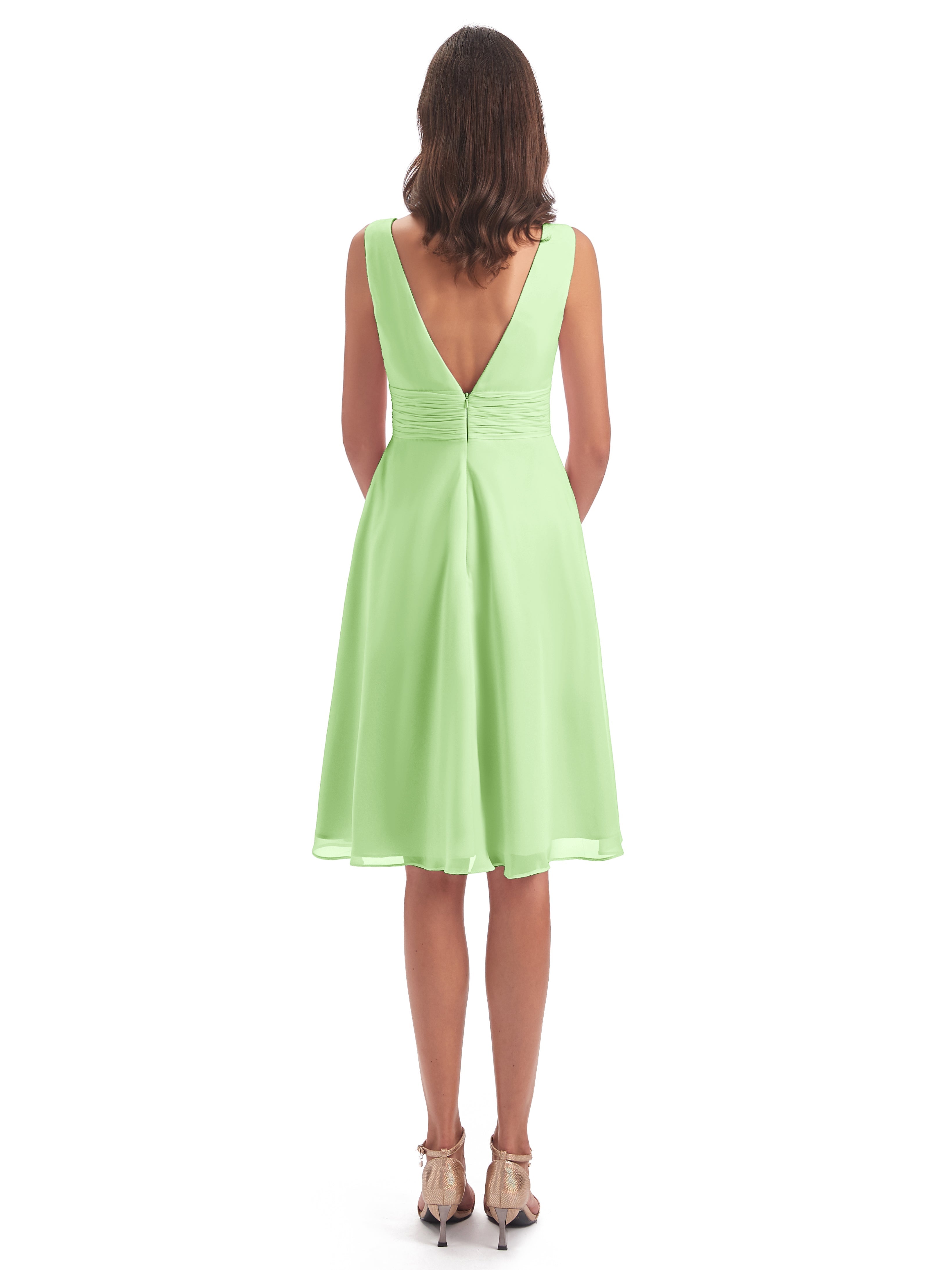 Robe Demoiselle D Honneur Vert Sauge Haute Basse Col V Robes Demoiselle D'Honneur