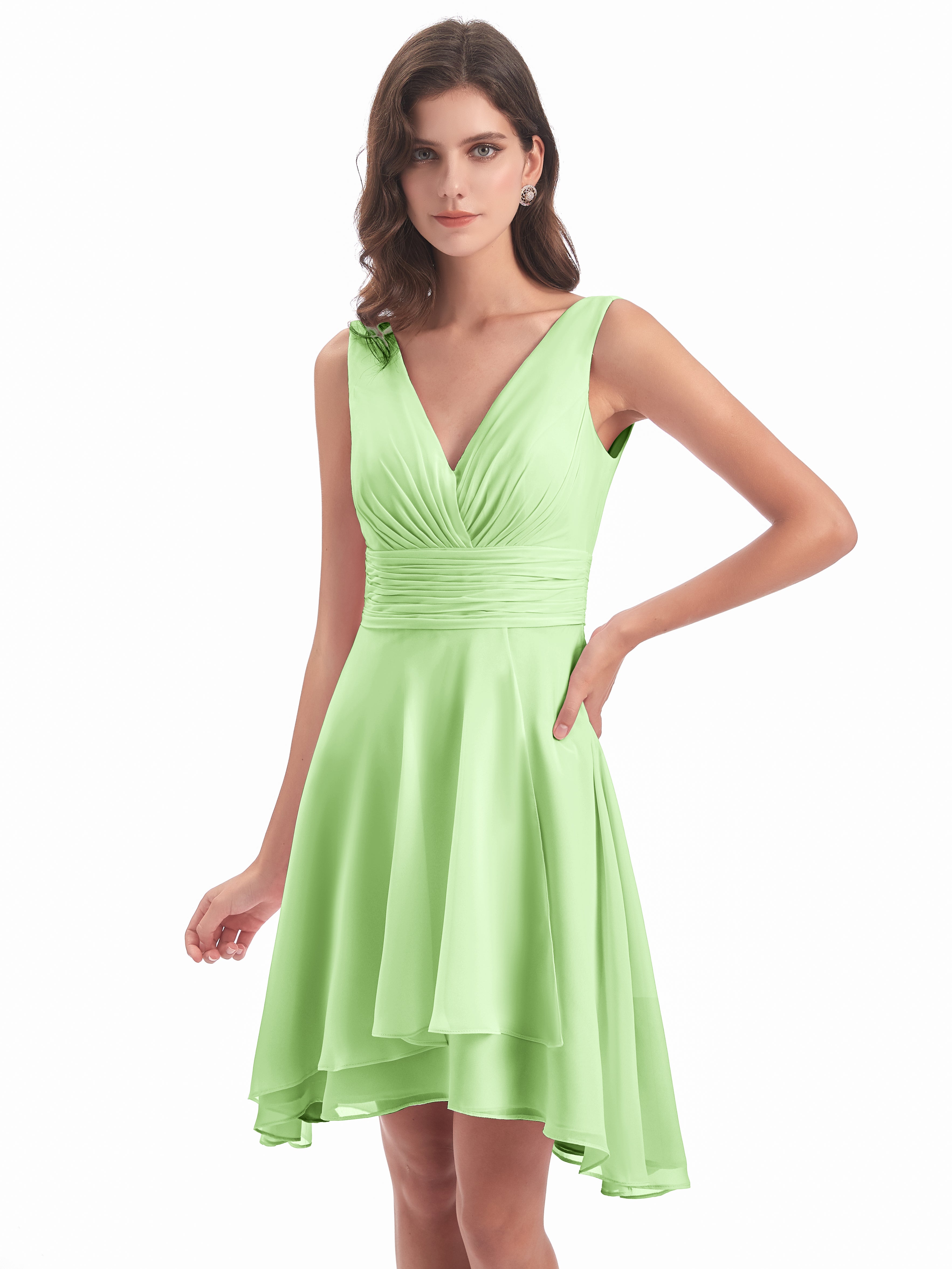 Robe Demoiselle D Honneur Vert Sauge Haute Basse Col V Robes Demoiselle D'Honneur